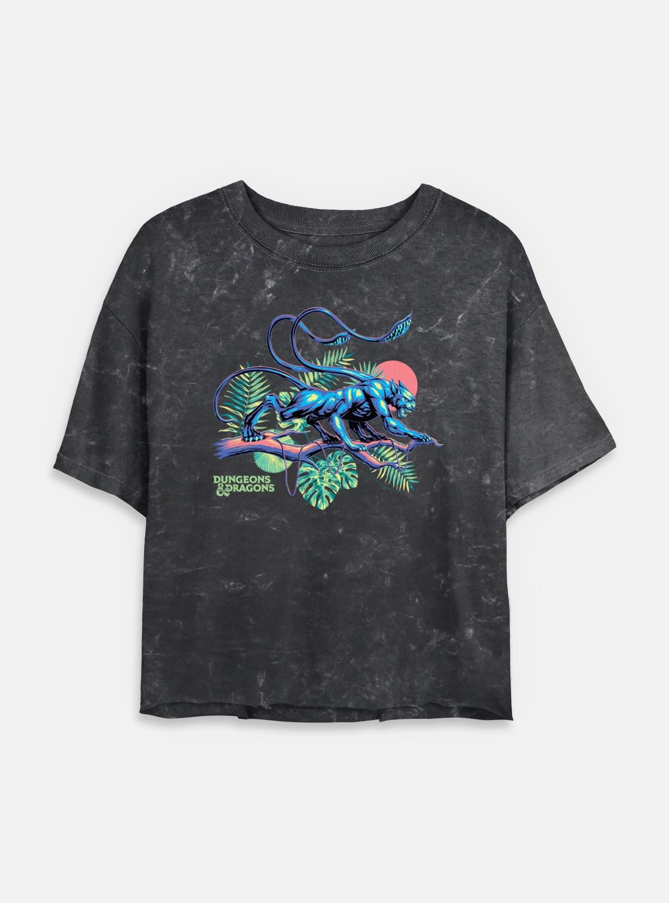 Dungeons & Dragons Displacer Beast Island Vibes Mineral Wash Womens Crop T-Shirt, BLACK, hi-res