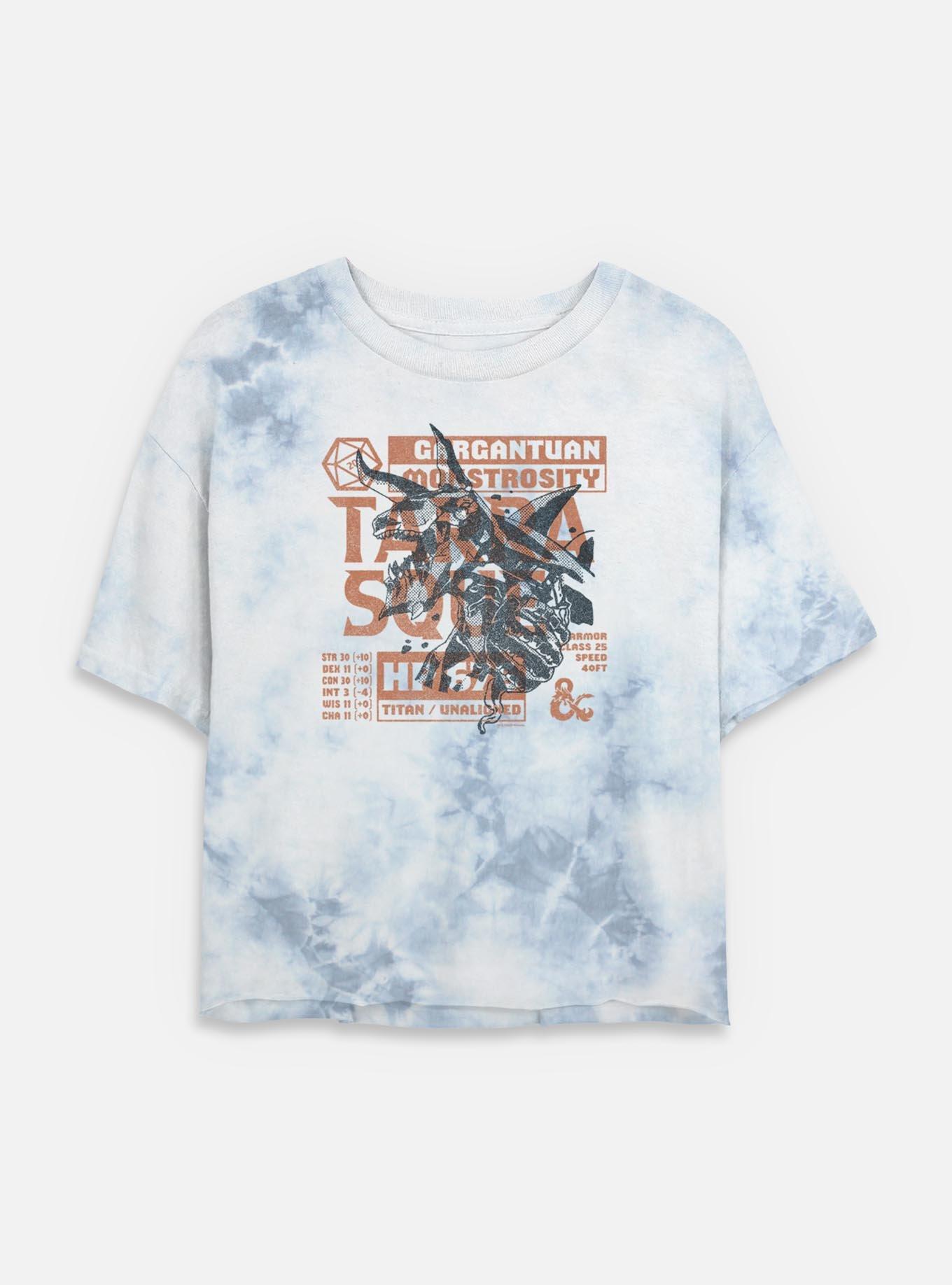 Dungeons & Dragons Terrasque And Stats Tie Dye Crop Womens T-Shirt, WHITEBLUE, hi-res