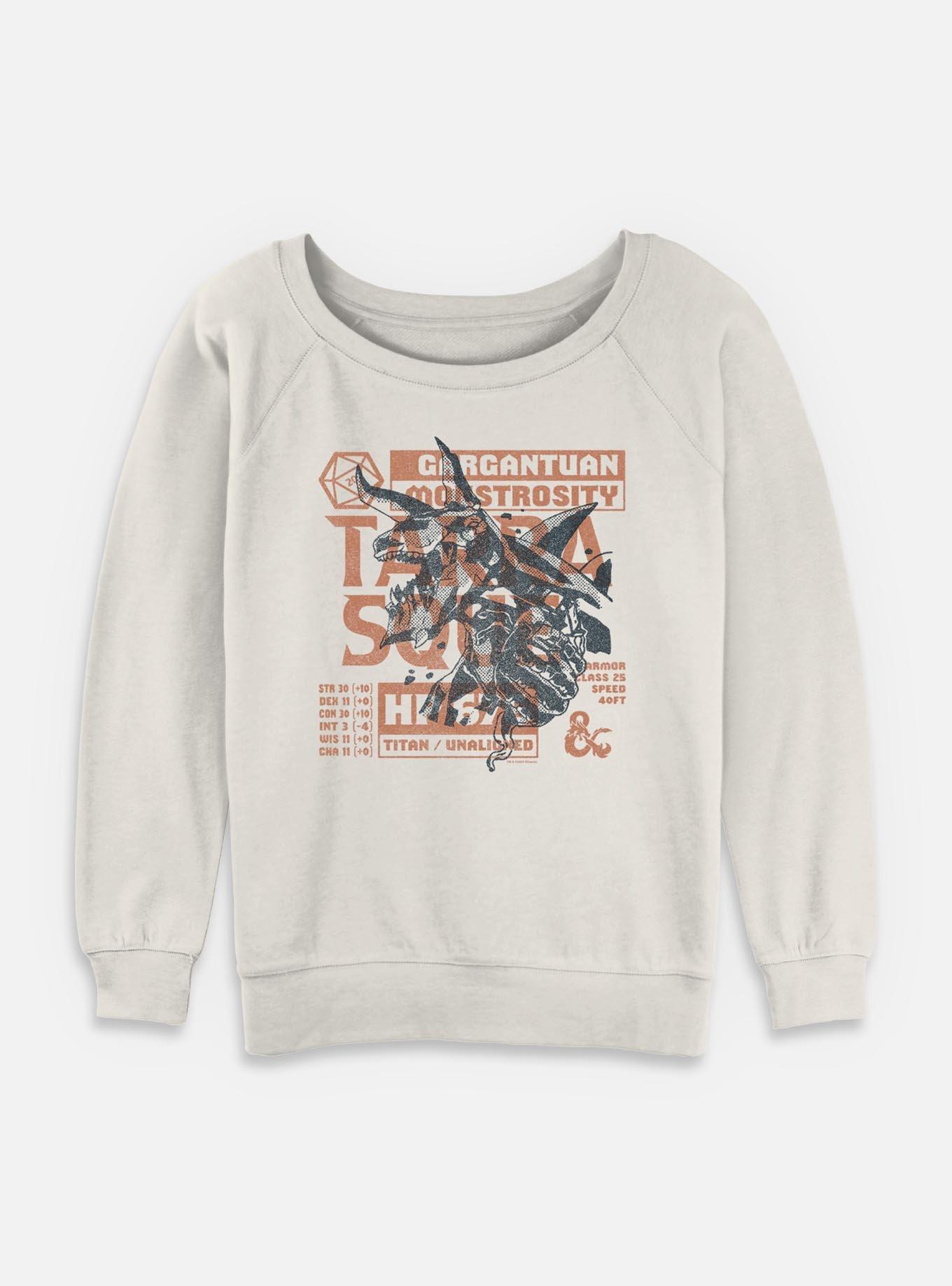 Dungeons & Dragons Terrasque And Stats Womens Slouchy Sweatshirt, EGRET, hi-res