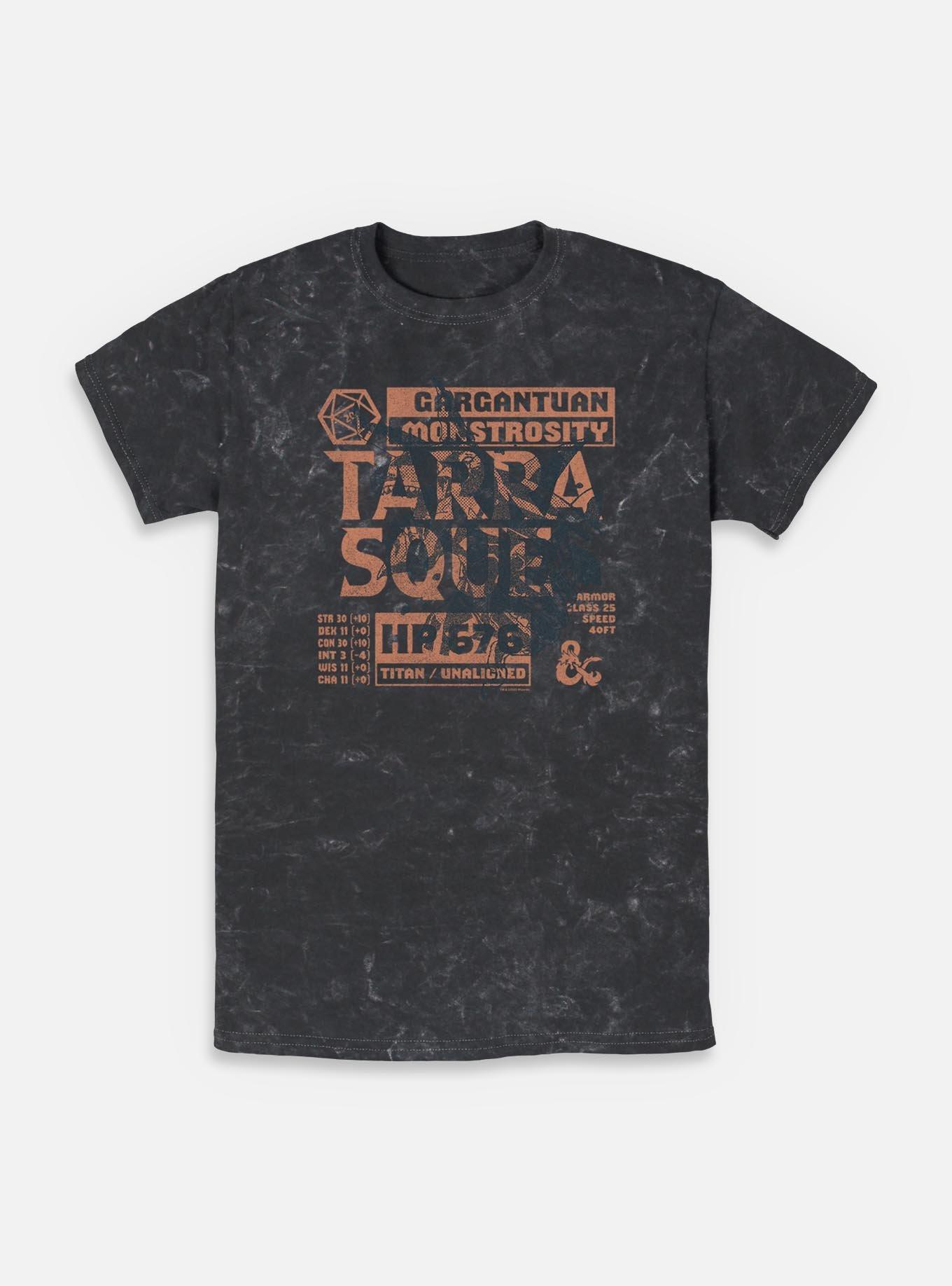 Dungeons & Dragons Terrasque And Stats Mineral Wash T-Shirt, BLACK, hi-res