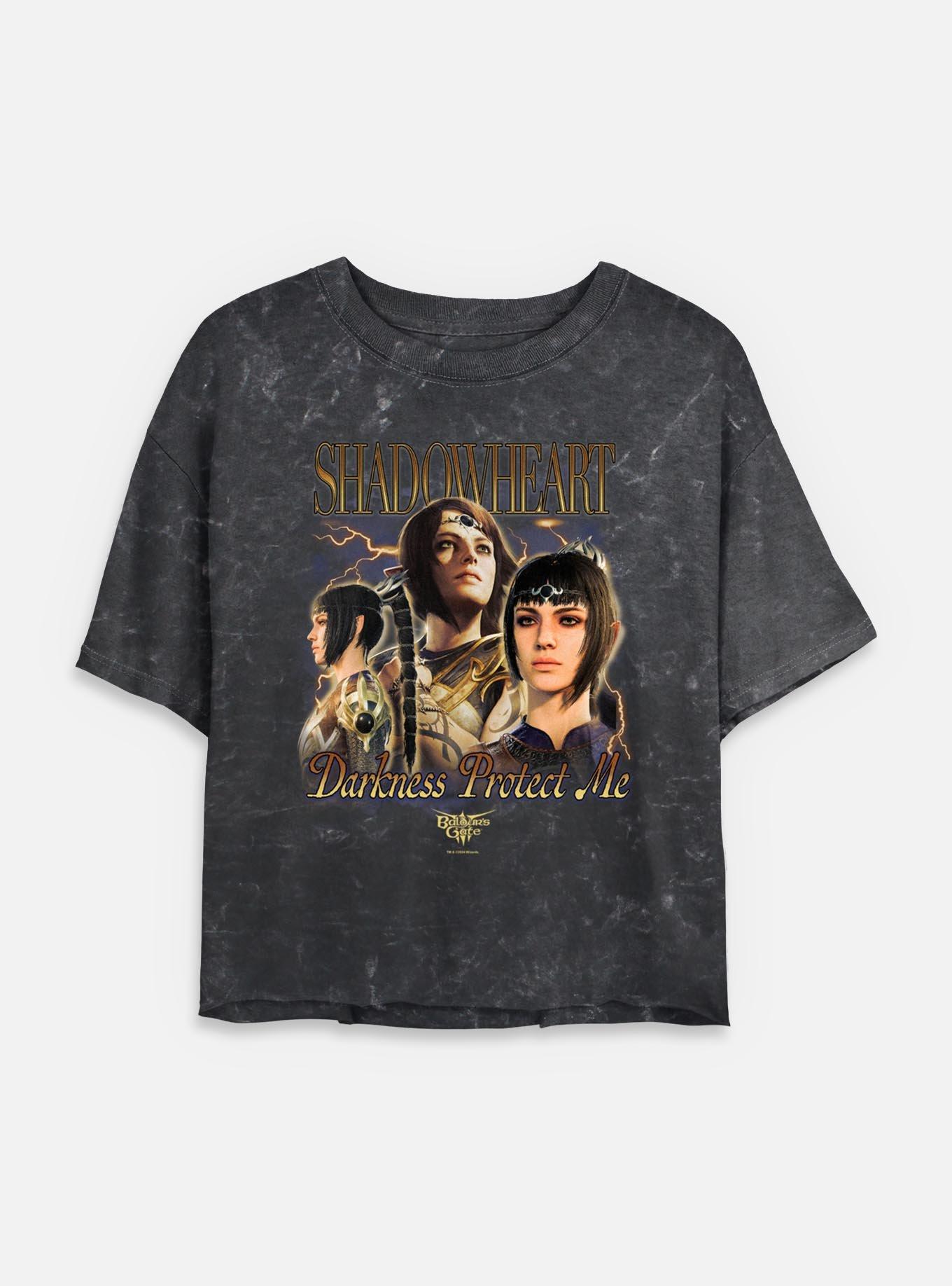 Dungeons & Dragons Shadowheart Montage Mineral Wash Womens Crop T-Shirt, BLACK, hi-res