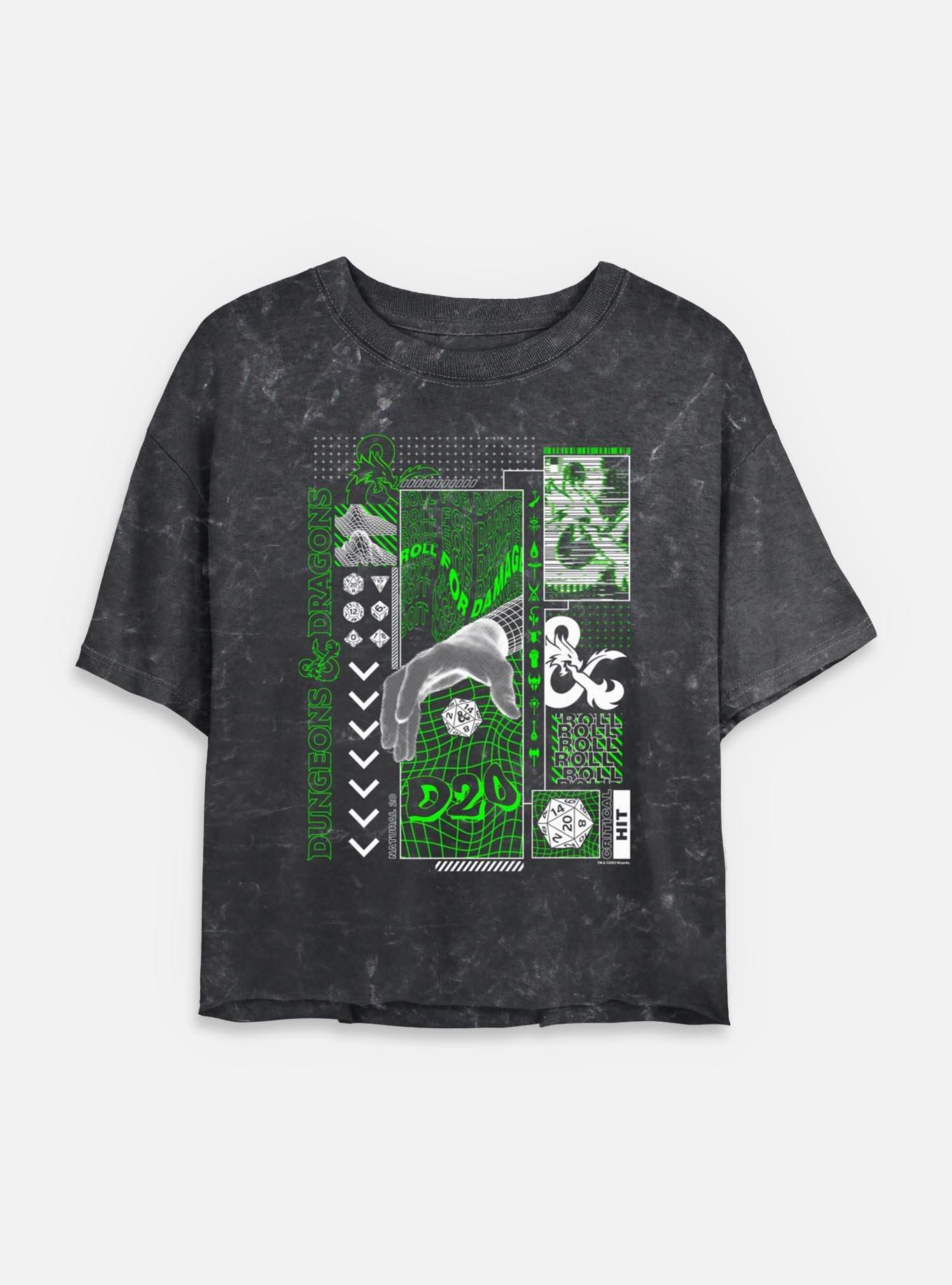 Dungeons & Dragons Trippy D20 Mineral Wash Womens Crop T-Shirt, BLACK, hi-res