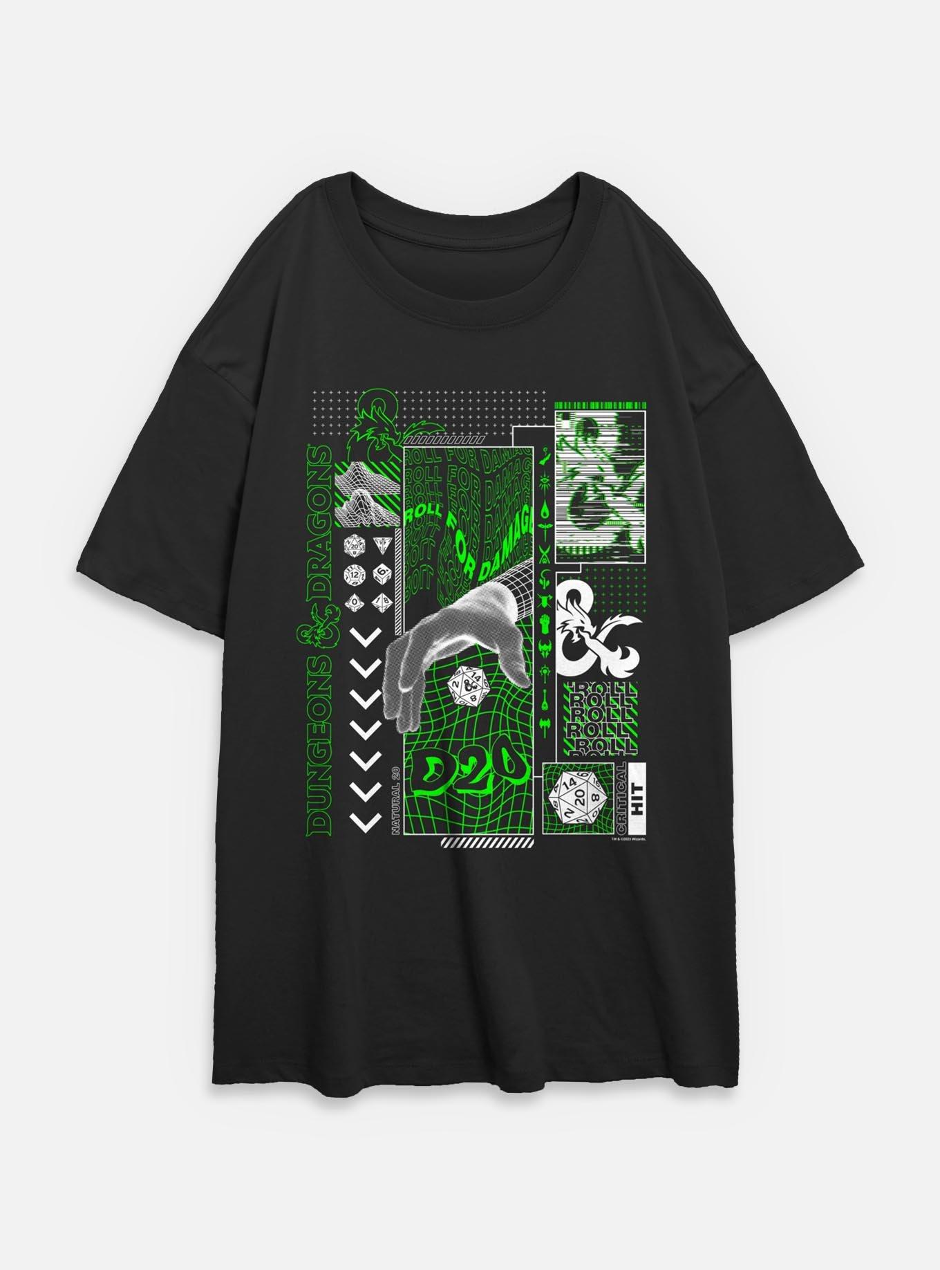 Dungeons & Dragons Trippy D20 Womens Oversized T-Shirt, BLACK, hi-res