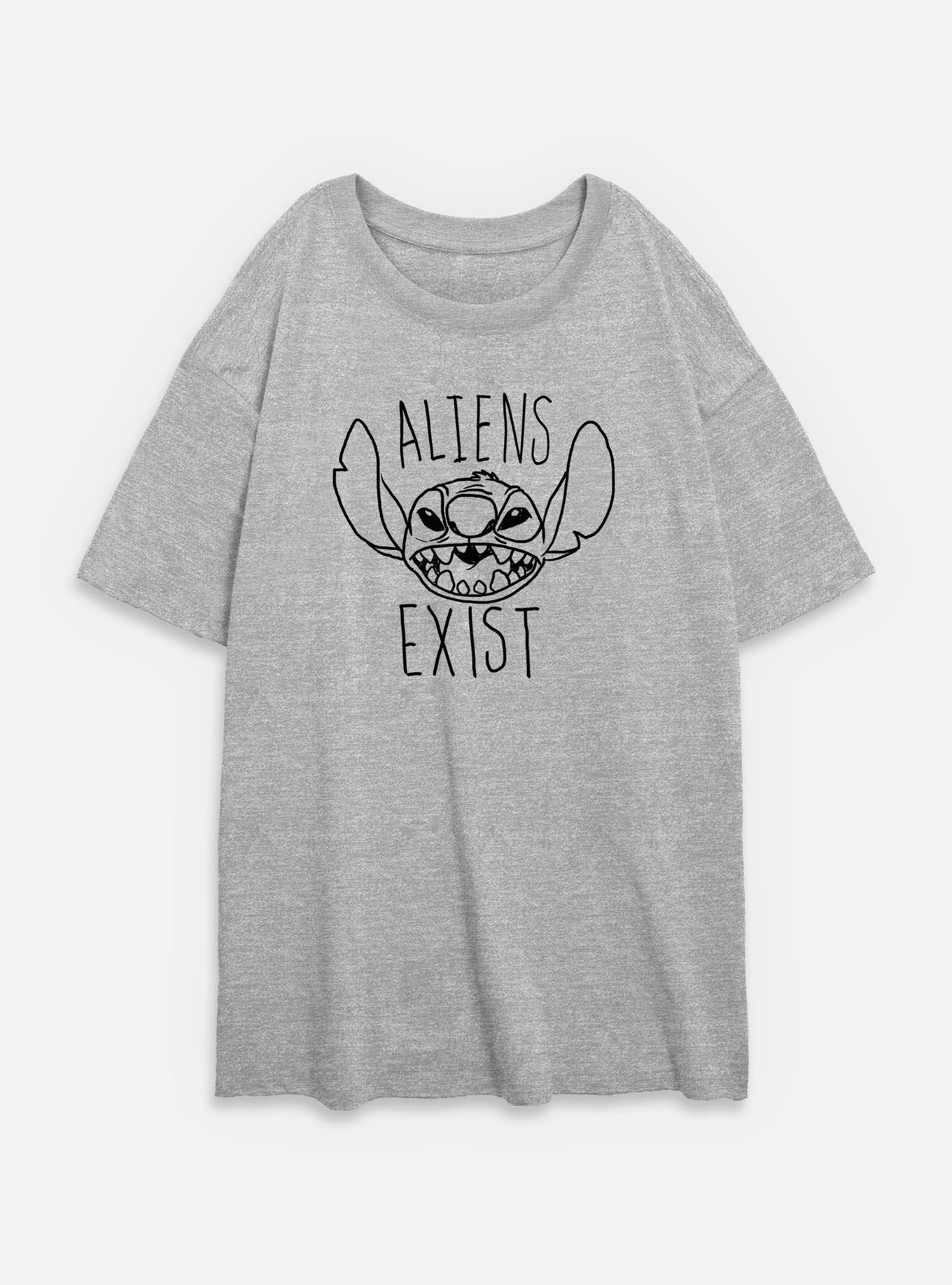Disney Lilo & Stitch Aliens Exist Womens Oversized T-Shirt, ATH HTR, hi-res
