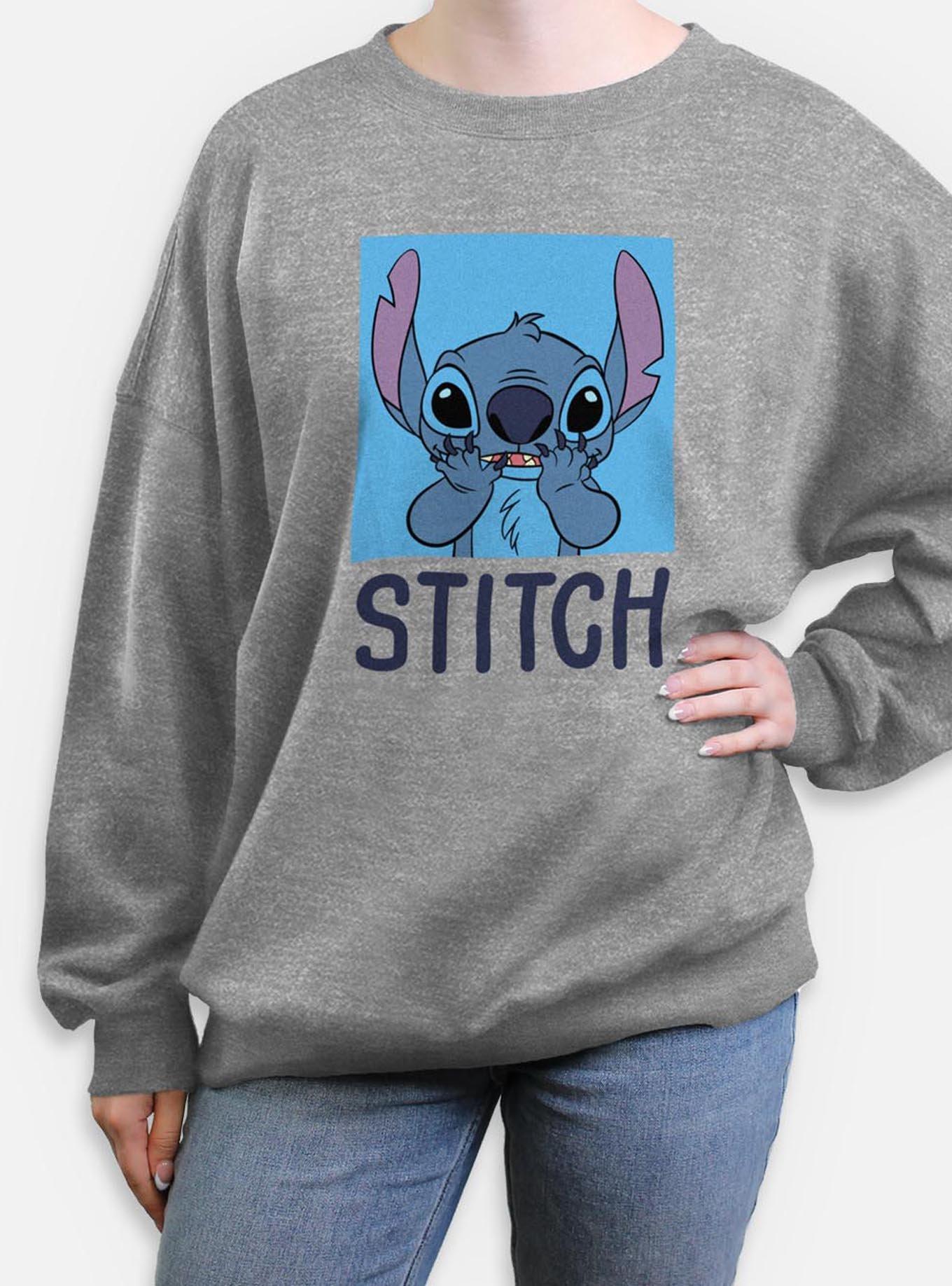 Disney Lilo & Stitch Bashful Stitch Womens Oversized Sweatshirt, HEATHER GR, hi-res