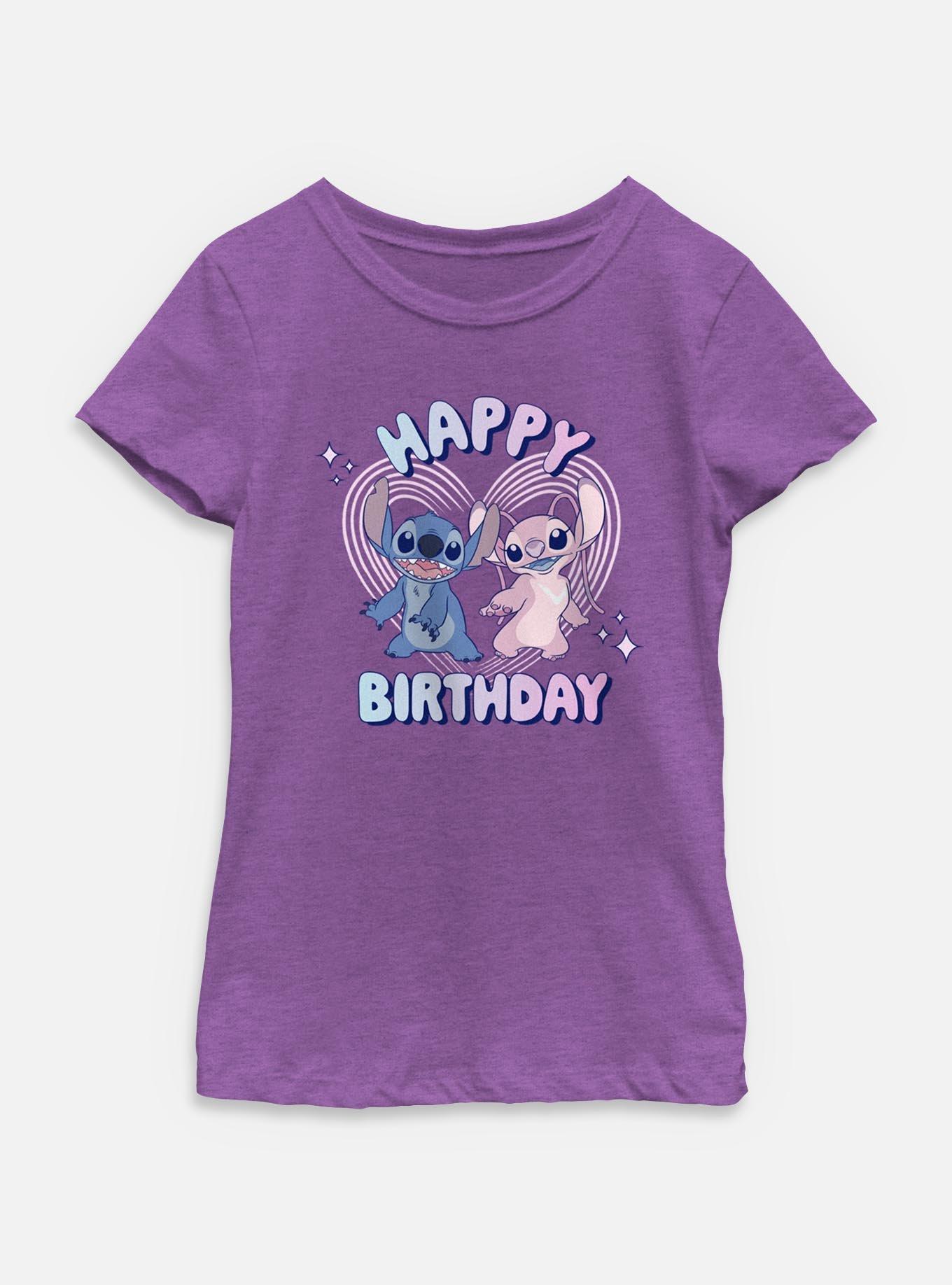 Disney Lilo & Stitch Angel And Stitch Happy Birthday Youth Girls T-Shirt, , hi-res