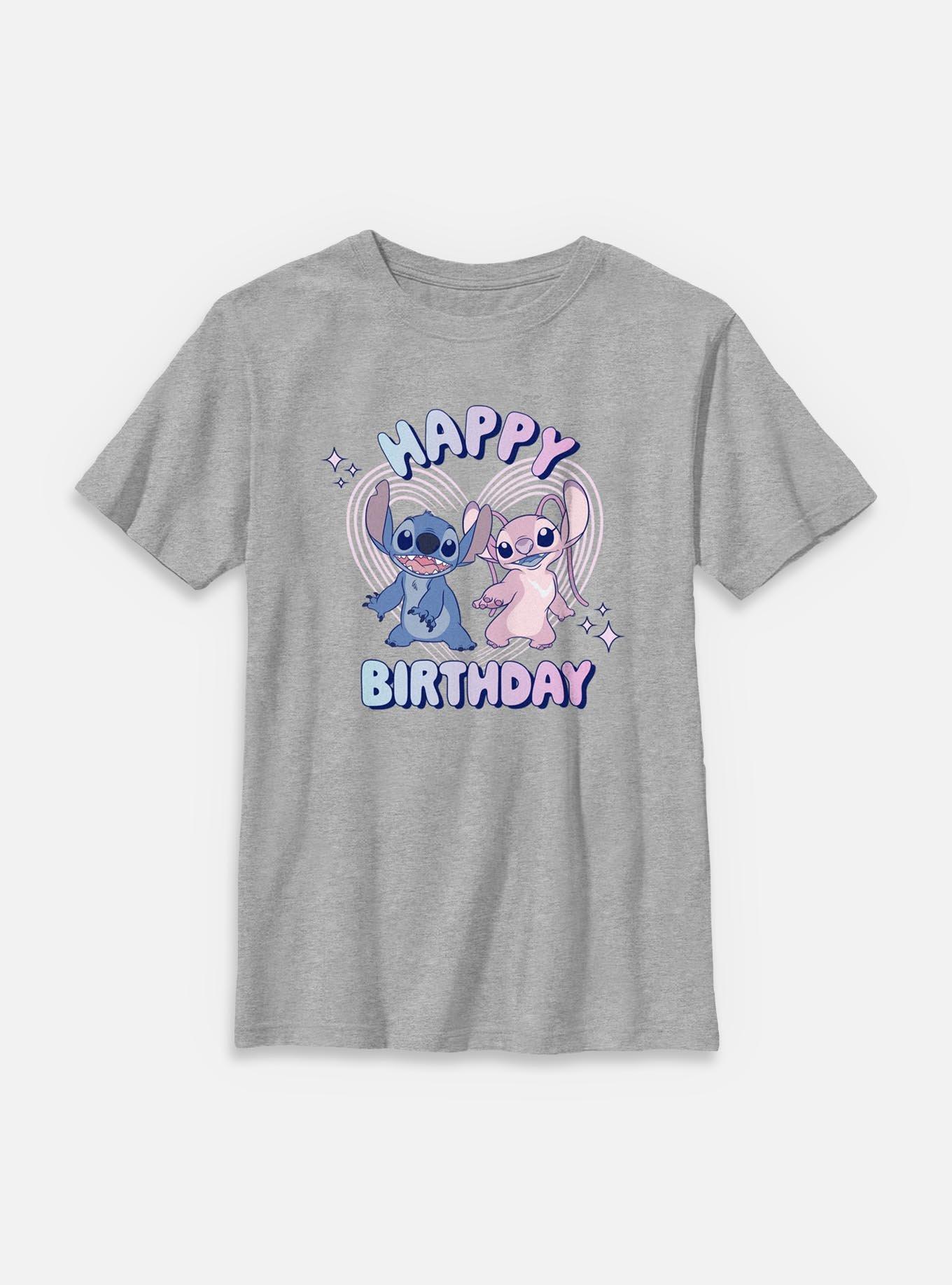 Disney Lilo & Stitch Angel And Stitch Happy Birthday Youth T-Shirt, ATH HTR, hi-res