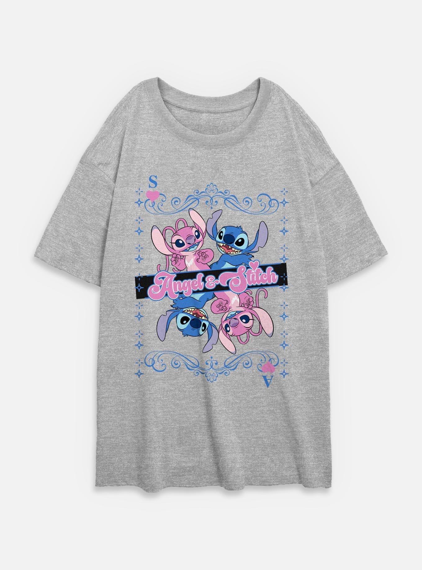 Disney Lilo & Stitch Angel And Stitch Card Womens Oversized T-Shirt, , hi-res