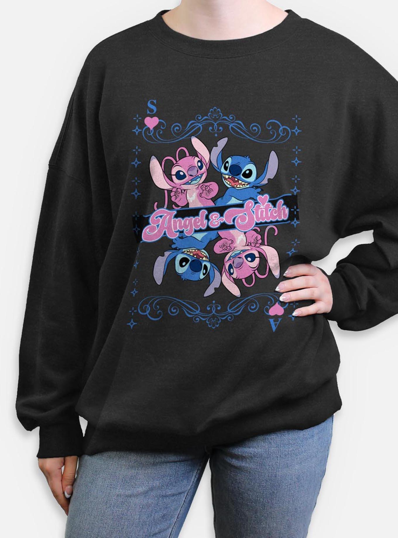 Disney Lilo & Stitch Angel And Stitch Card Womens Oversized Sweatshirt, , hi-res