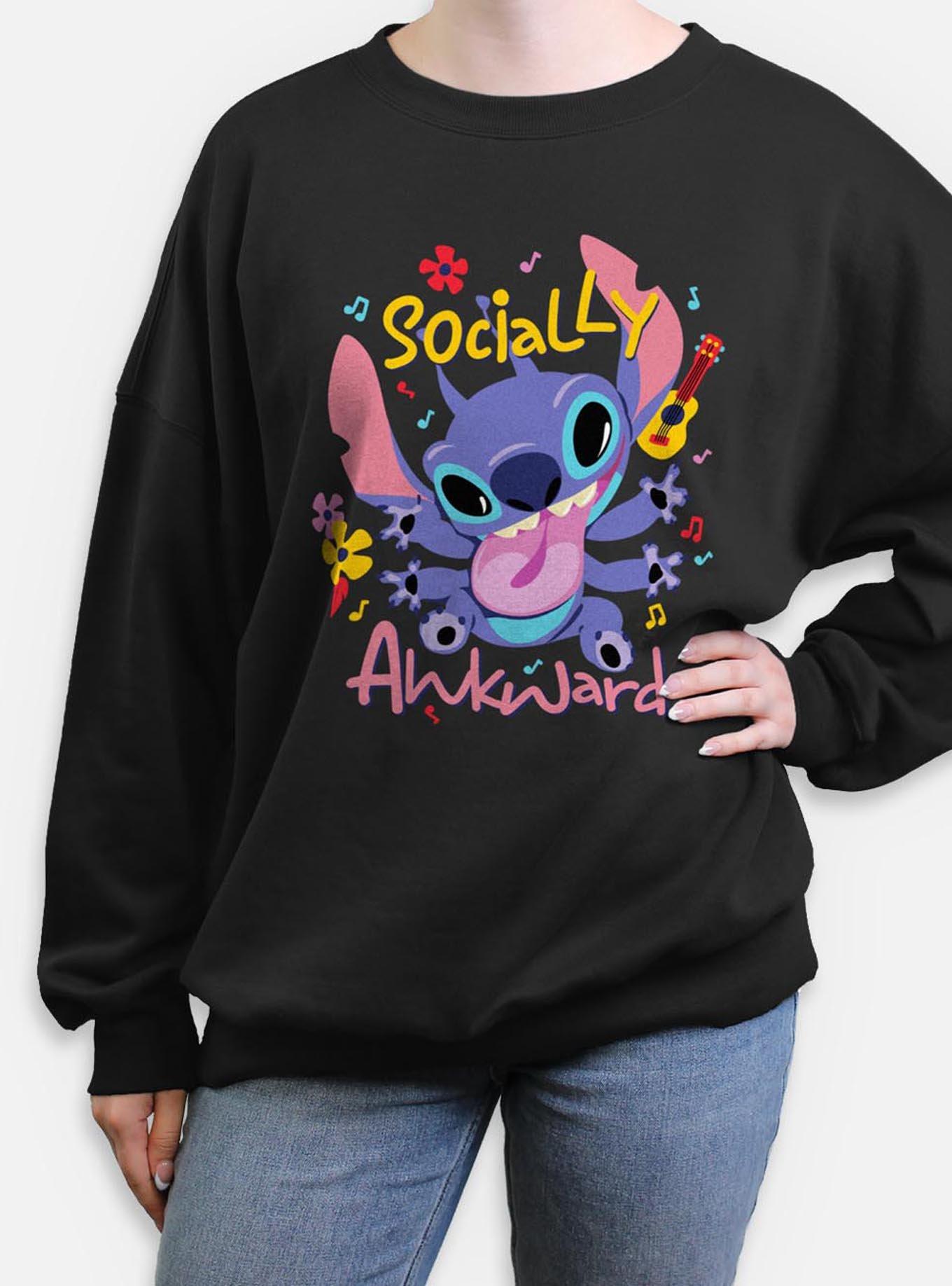 Disney Lilo & Stitch Socially Awkward Womens Oversized Sweatshirt, BLACK, hi-res