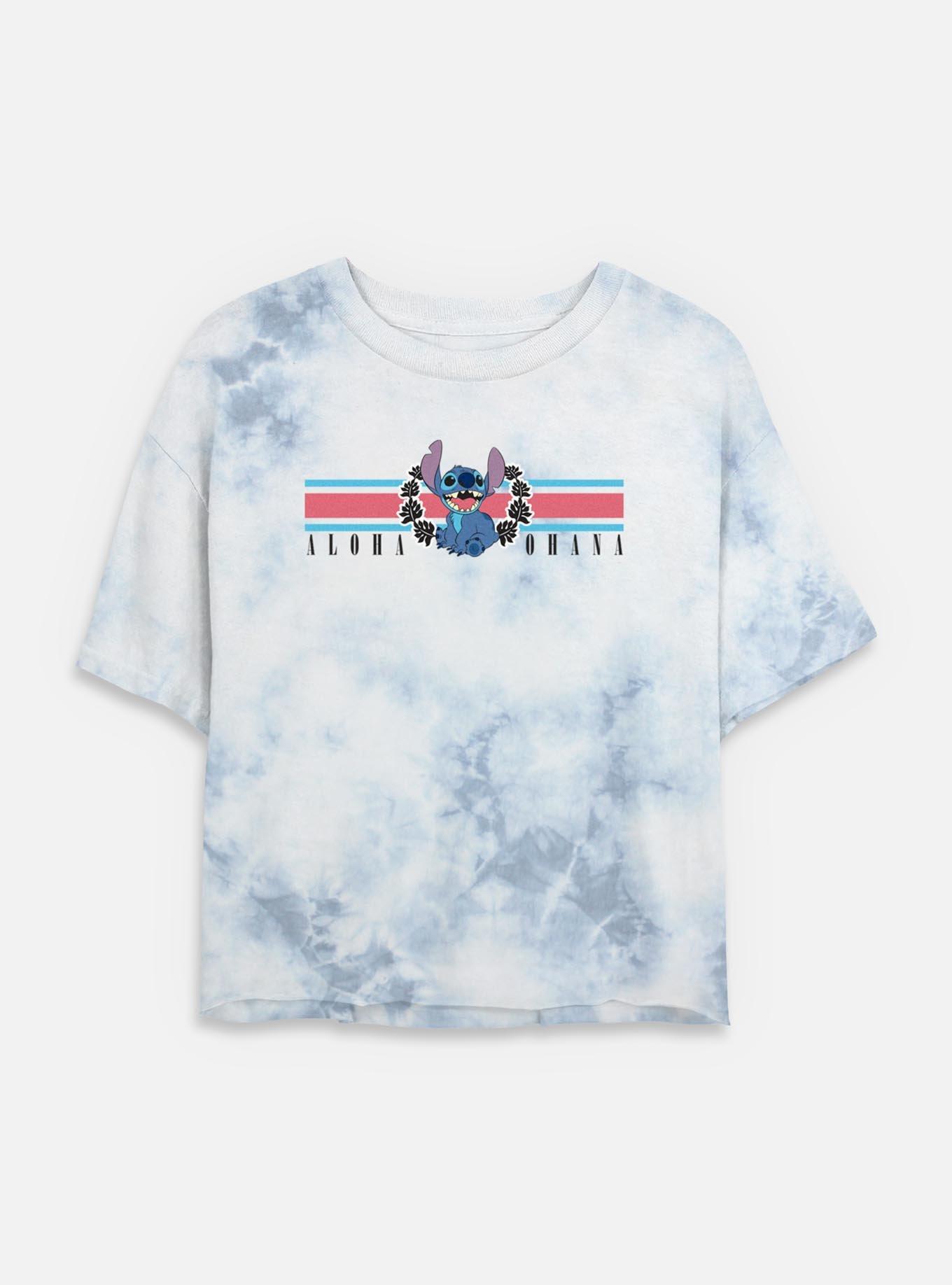 Disney Lilo & Stitch Collegiate Aloha Ohana Womens Tie-Dye Crop T-Shirt, , hi-res