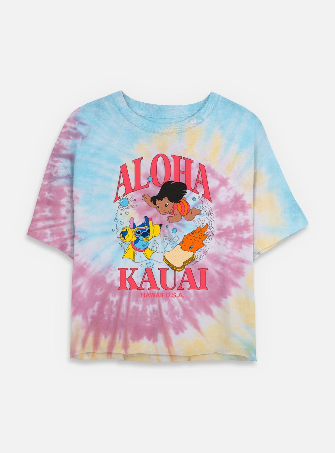 Disney Lilo & Stitch Aloha Kauai Womens Tie-Dye Crop T-Shirt, BLUPNKLY, hi-res