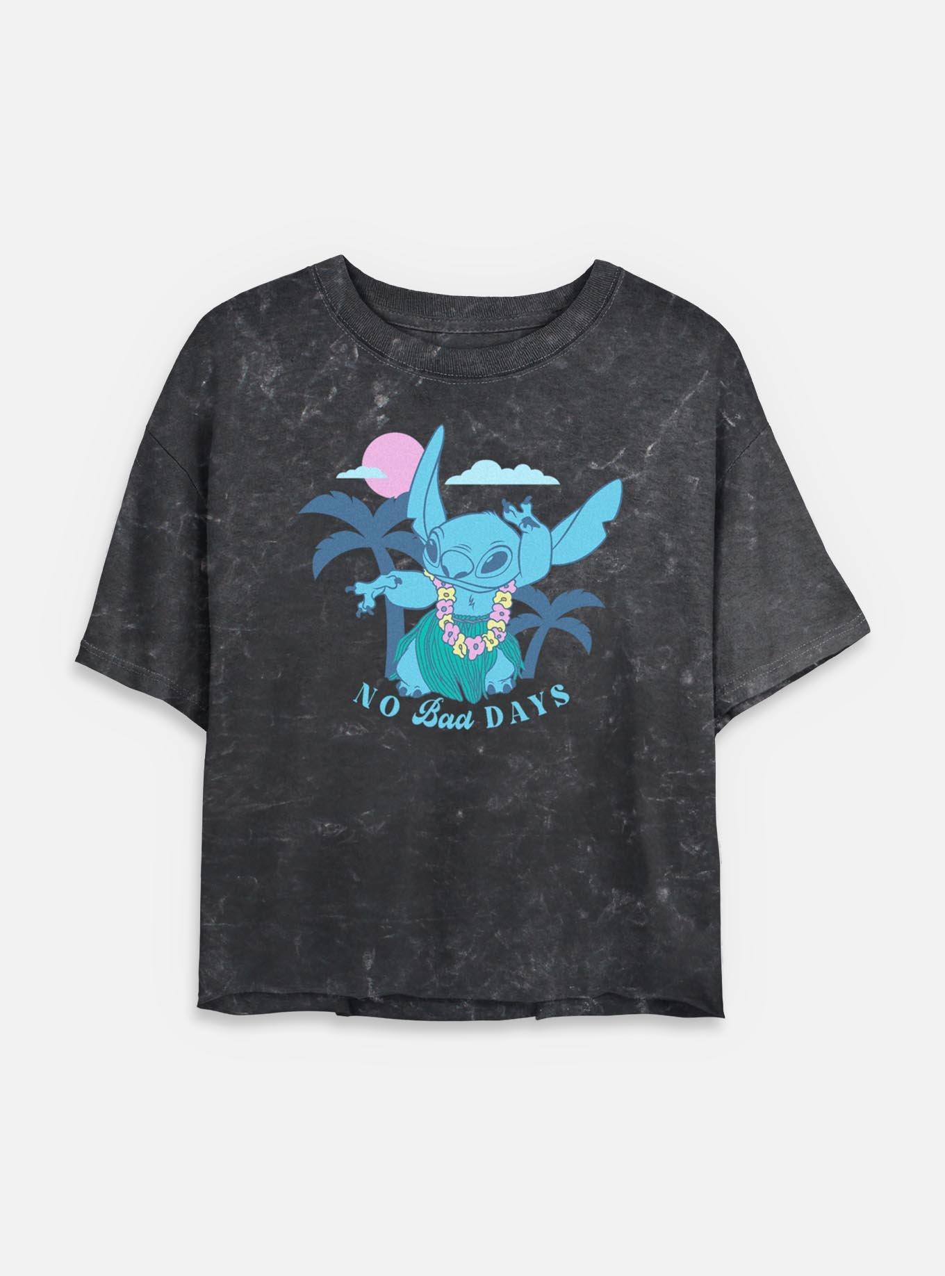 Disney Lilo & Stitch Tropical No Bad Days Womens Mineral Wash Crop T-Shirt, BLACK, hi-res