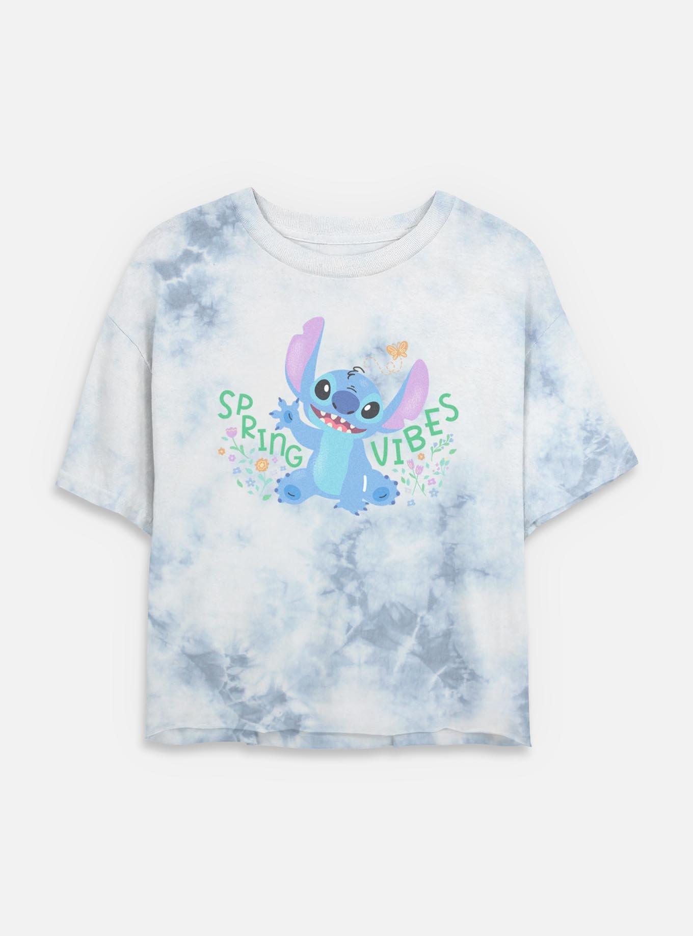 Disney Lilo & Stitch Spring Vibes Womens Tie-Dye Crop T-Shirt, WHITEBLUE, hi-res