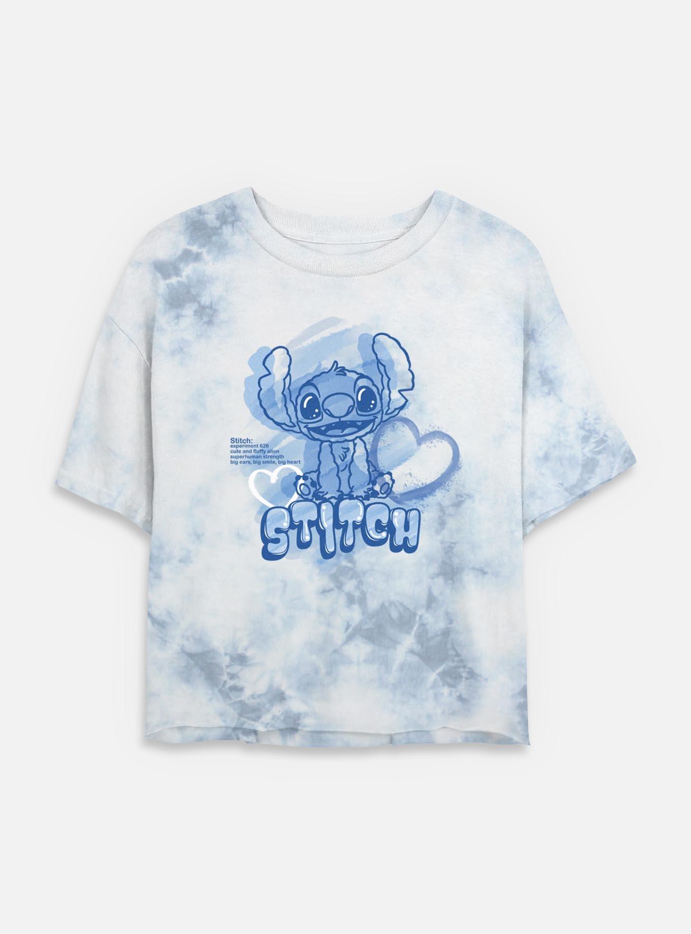 Disney Lilo & Stitch Cute And Fluffy Alien Womens Tie-Dye Crop T-Shirt, WHITEBLUE, hi-res
