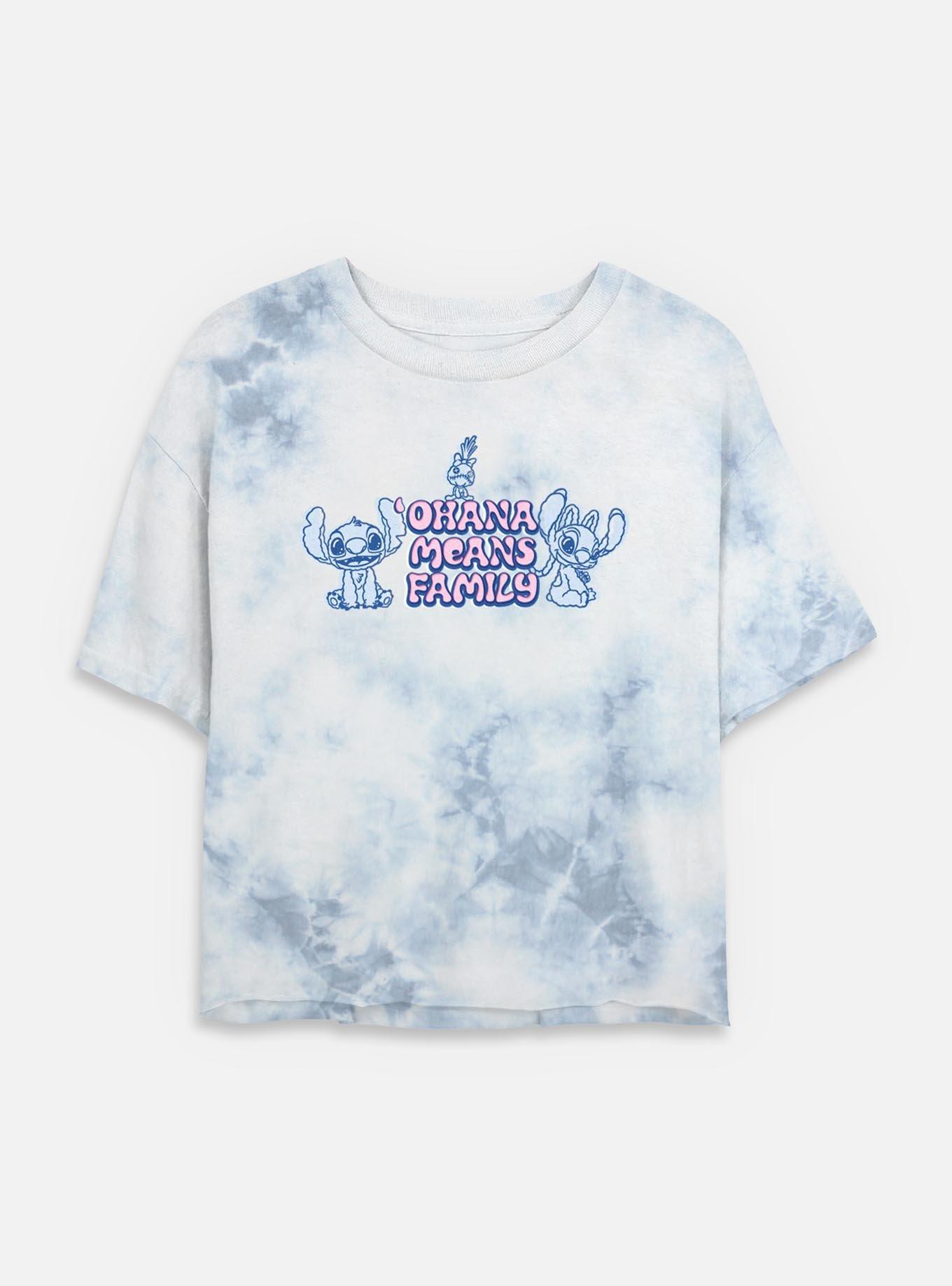 Disney Lilo & Stitch Ohana Means Family Womens Tie-Dye Crop T-Shirt, WHITEBLUE, hi-res