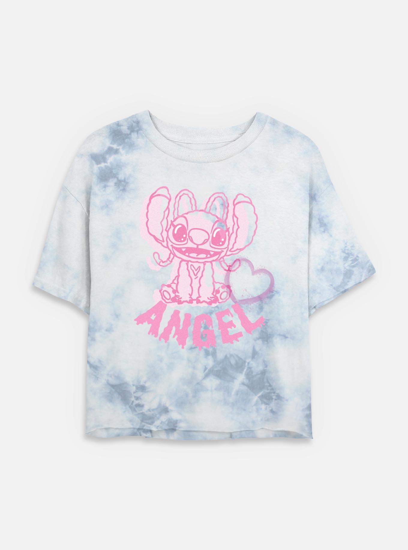 Disney Lilo & Stitch Angel Heart Womens Tie-Dye Crop T-Shirt, WHITEBLUE, hi-res
