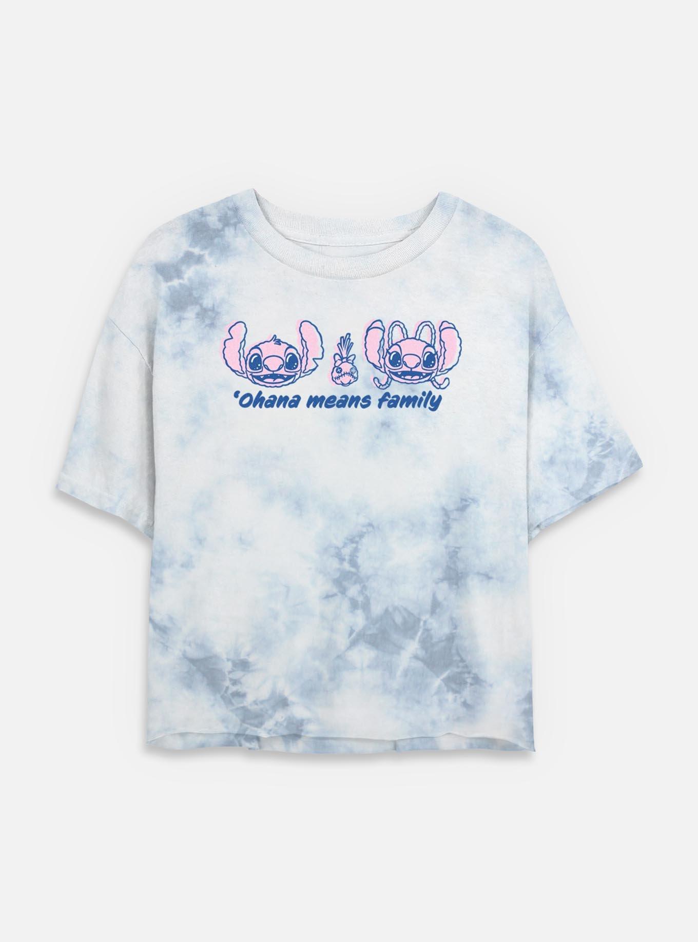 Disney Lilo & Stitch Ohana Means Family Quote Womens Tie-Dye Crop T-Shirt, WHITEBLUE, hi-res