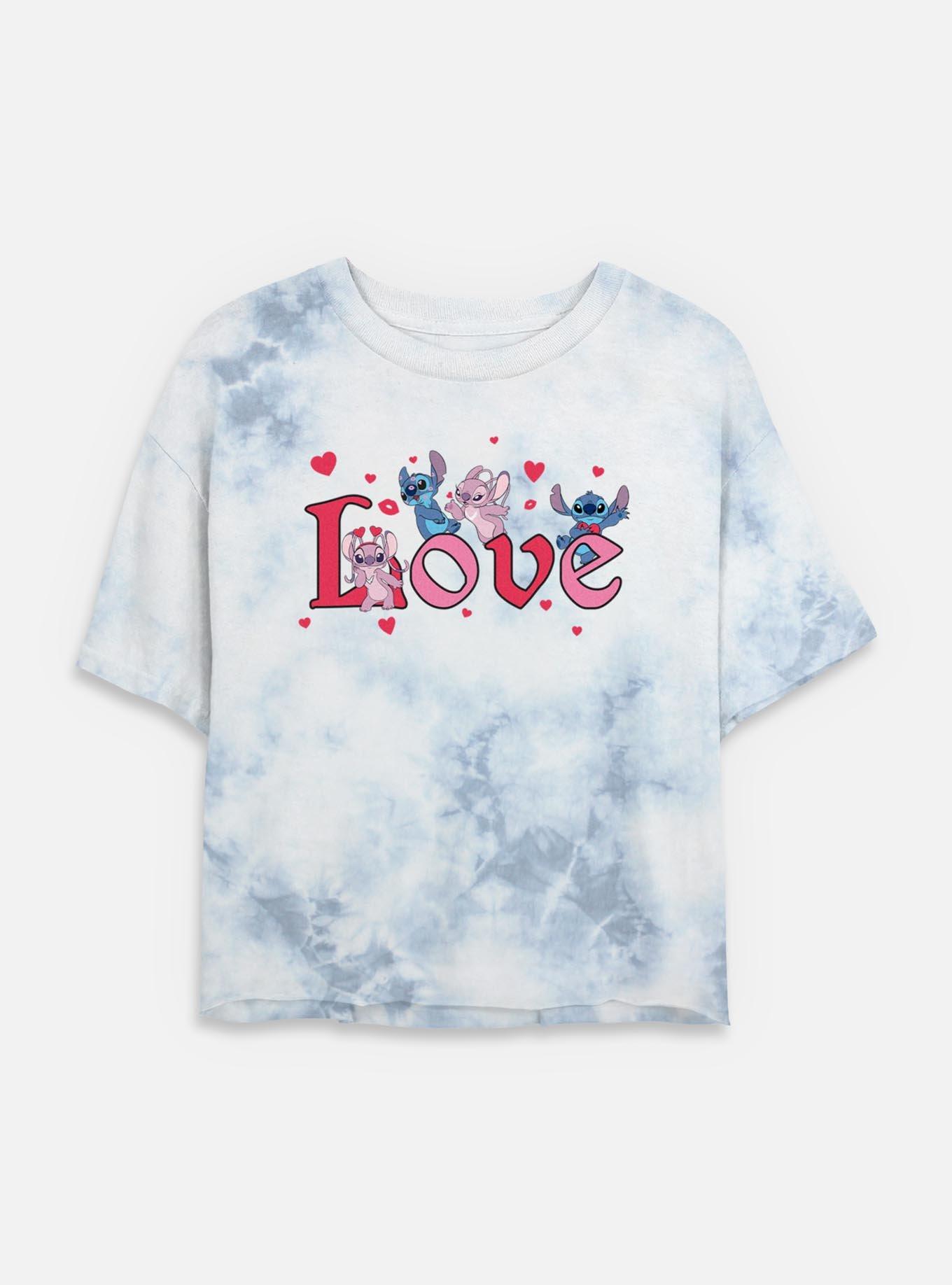 Disney Lilo & Stitch Angel Stitch In Love Womens Tie-Dye Crop T-Shirt, WHITEBLUE, hi-res