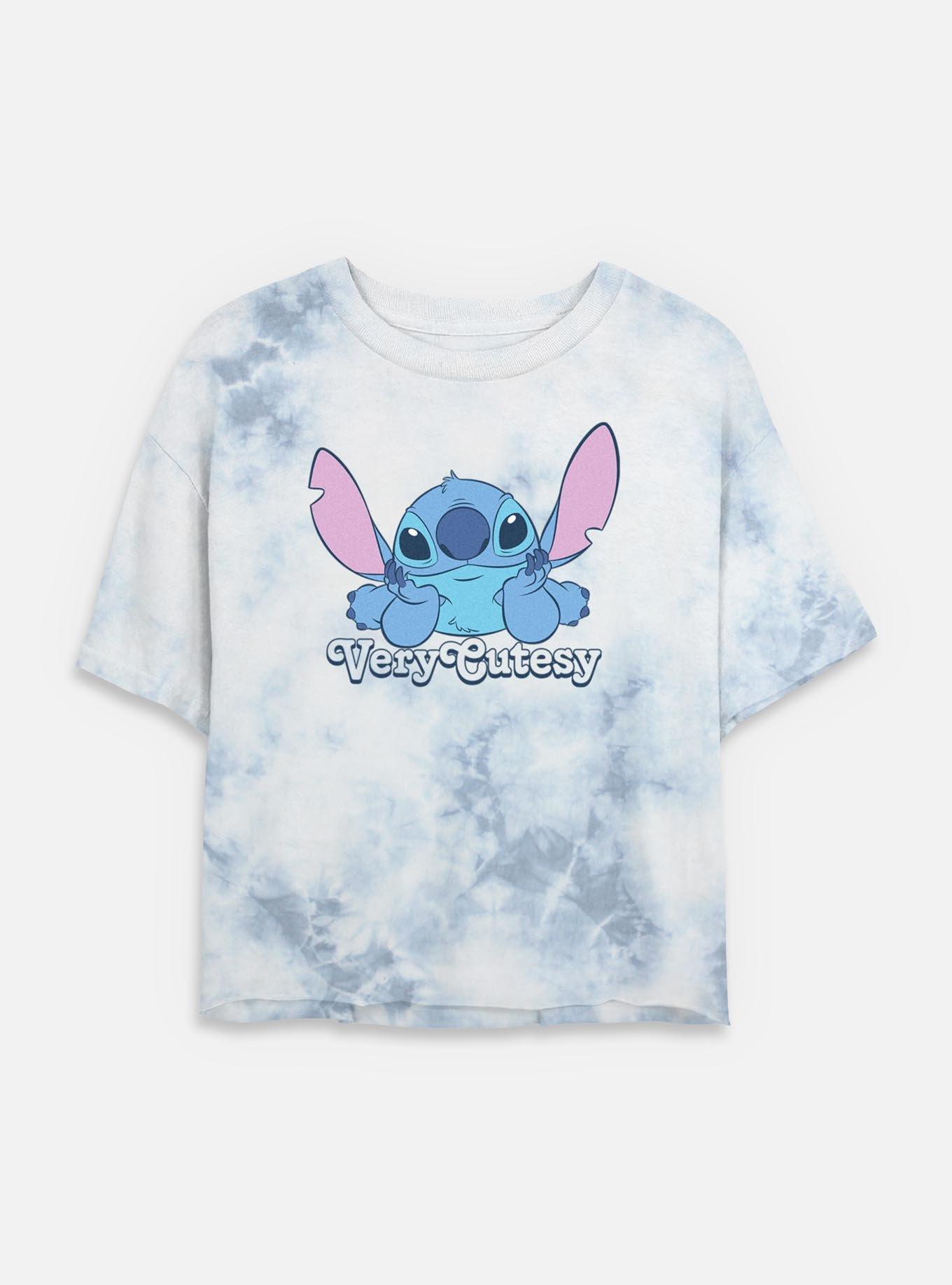 Disney Lilo & Stitch Cutesy Womens Tie-Dye Crop T-Shirt, WHITEBLUE, hi-res