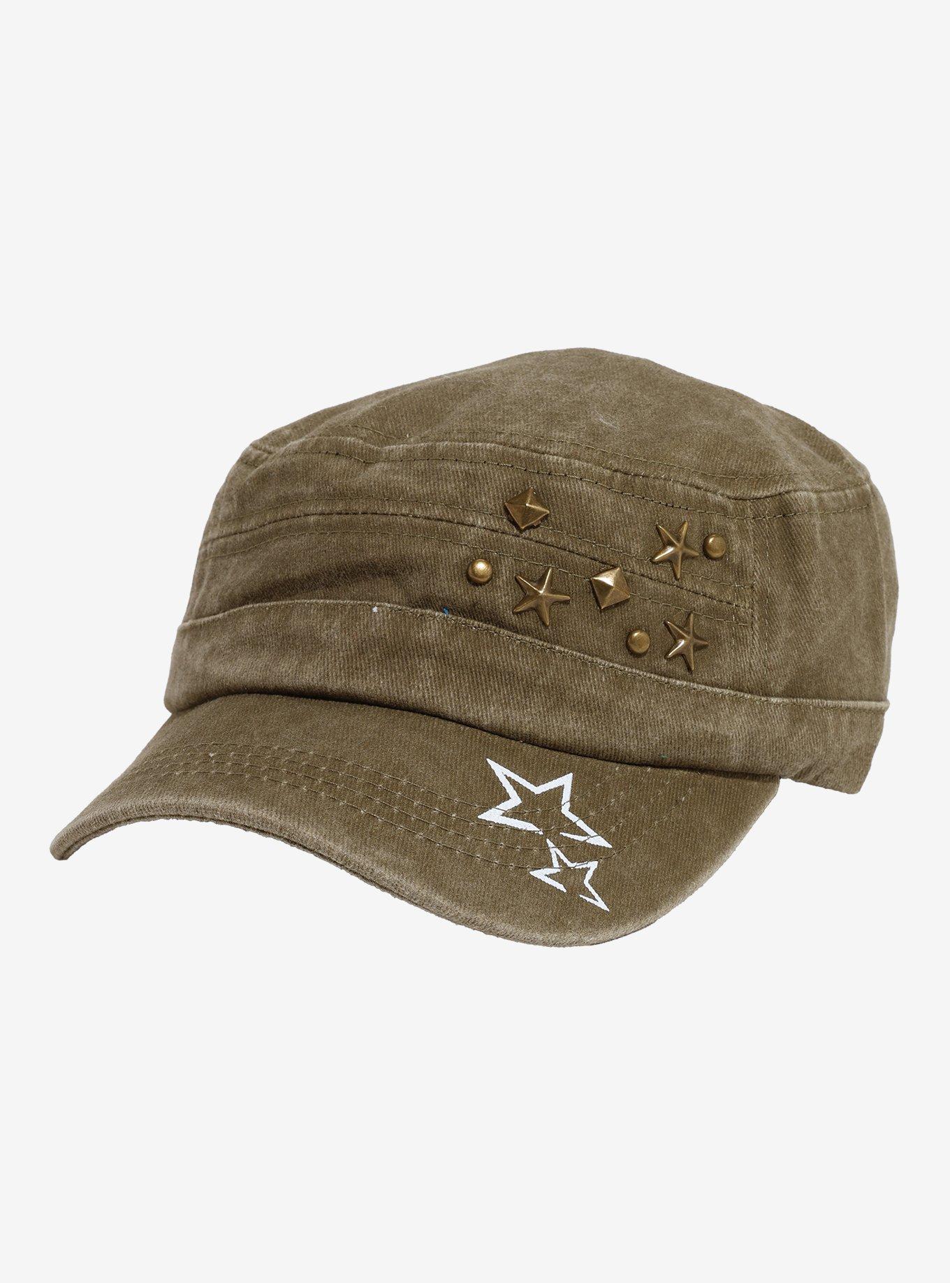 Grunge Army Green Star Stud Cadet Hat Hot Topic