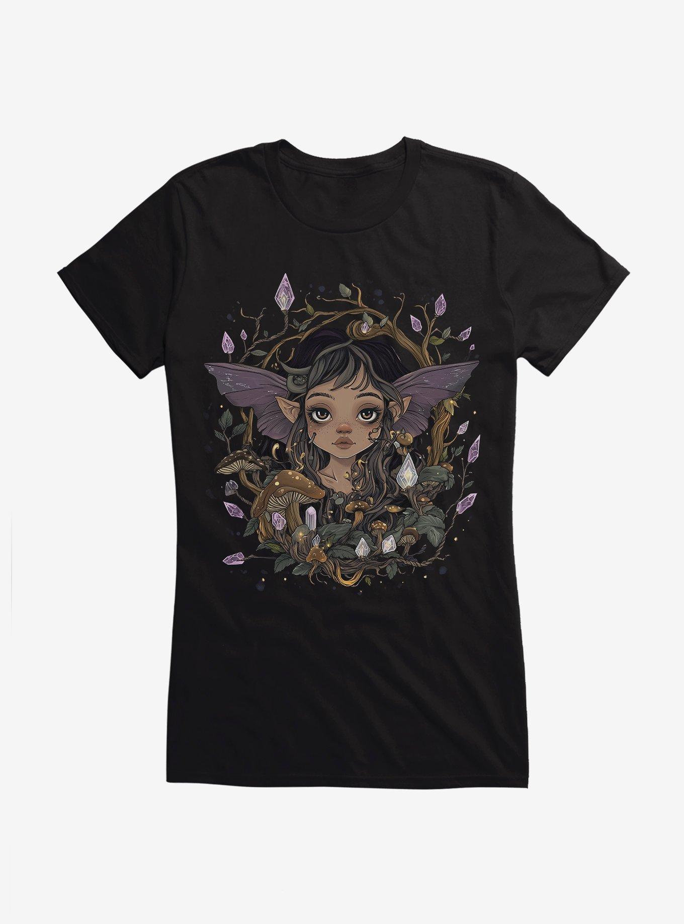 Dark Fairy Crystal Blossoms Girls T-Shirt, BLACK, hi-res