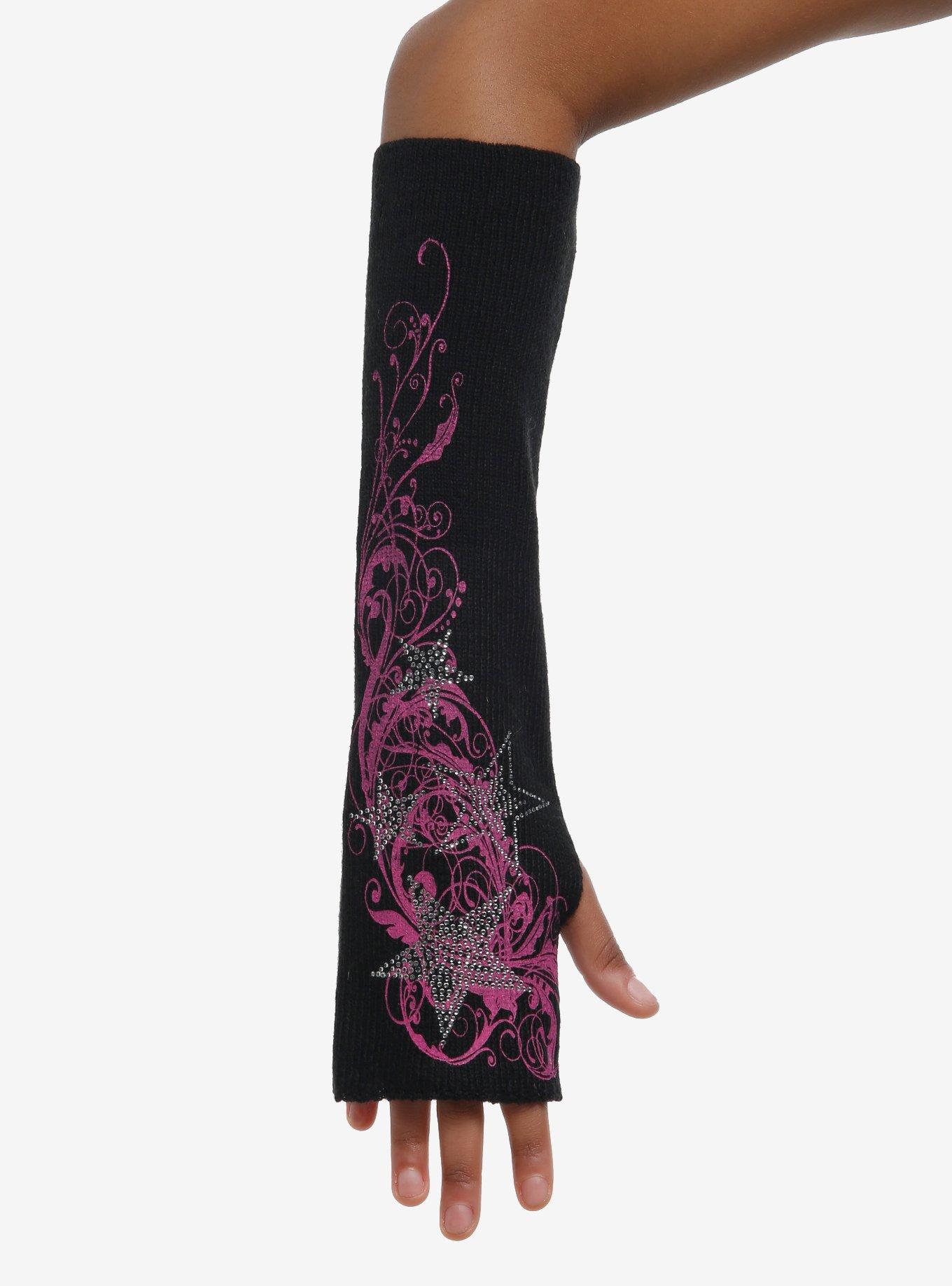 Pink Filigree Rhinestone Stars Arm Warmers, , hi-res
