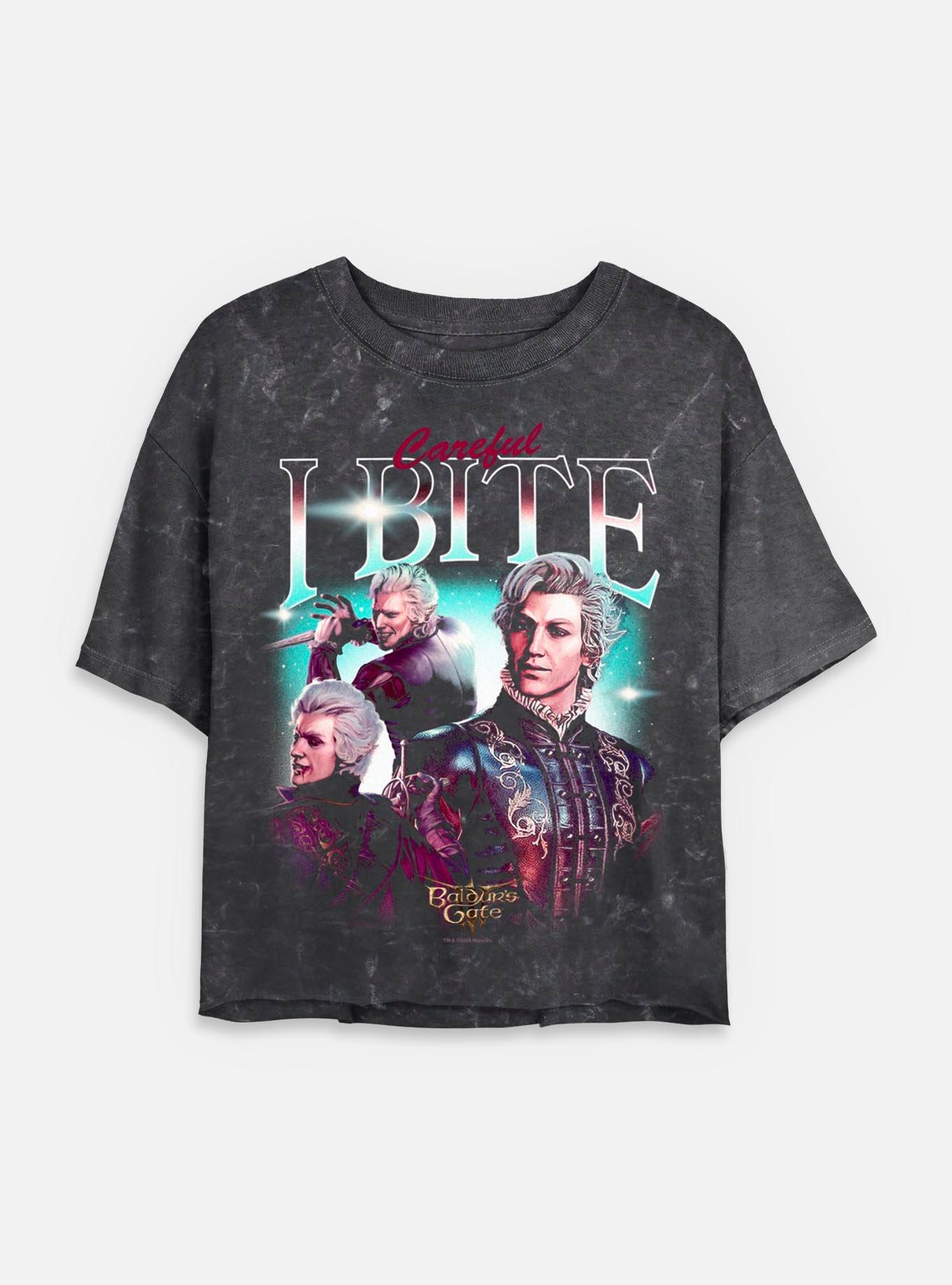 Dungeons & Dragons Astarion Careful I Bite Mineral Wash Womens Crop T-Shirt, , hi-res