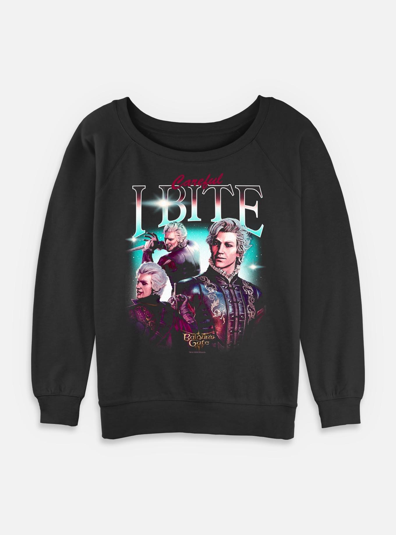 Dungeons & Dragons Astarion Careful I Bite Womens Slouchy Sweatshirt, BLACK, hi-res