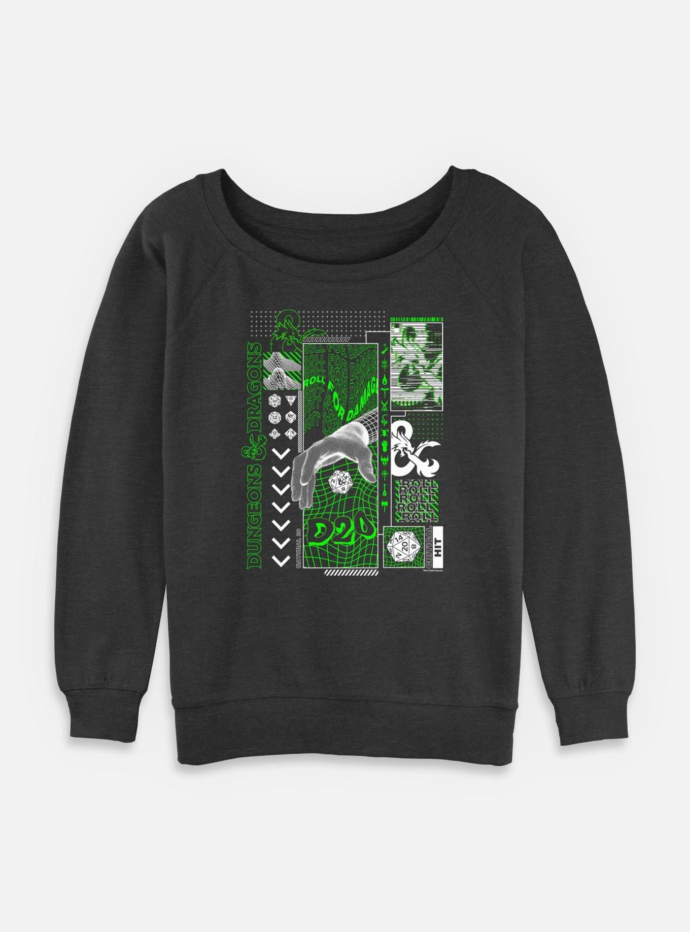 Dungeons & Dragons Trippy D20 Womens Slouchy Sweatshirt, CHAR HTR, hi-res