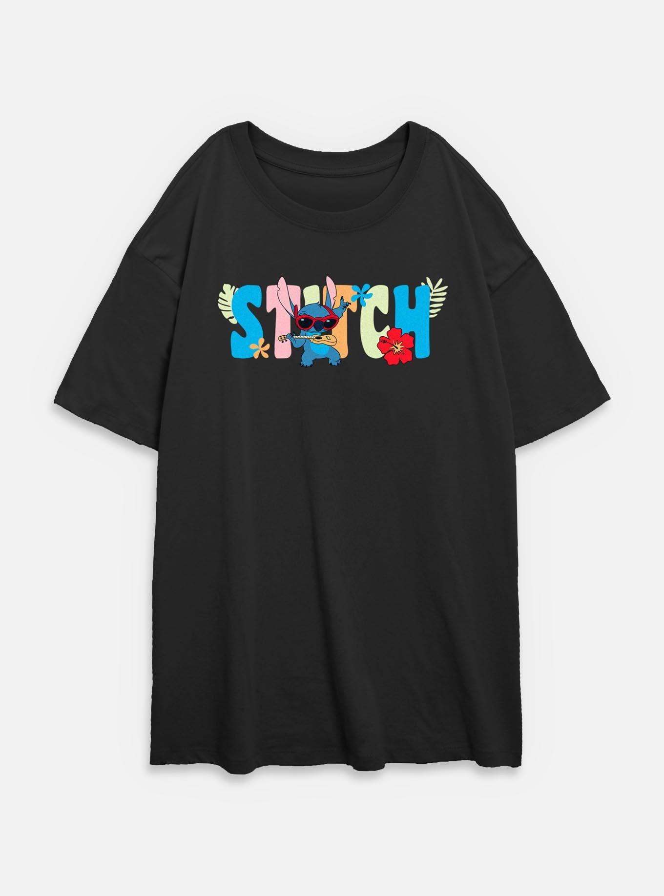 Disney Lilo & Stitch Tropic Shades Name Womens Oversized T-Shirt, BLACK, hi-res