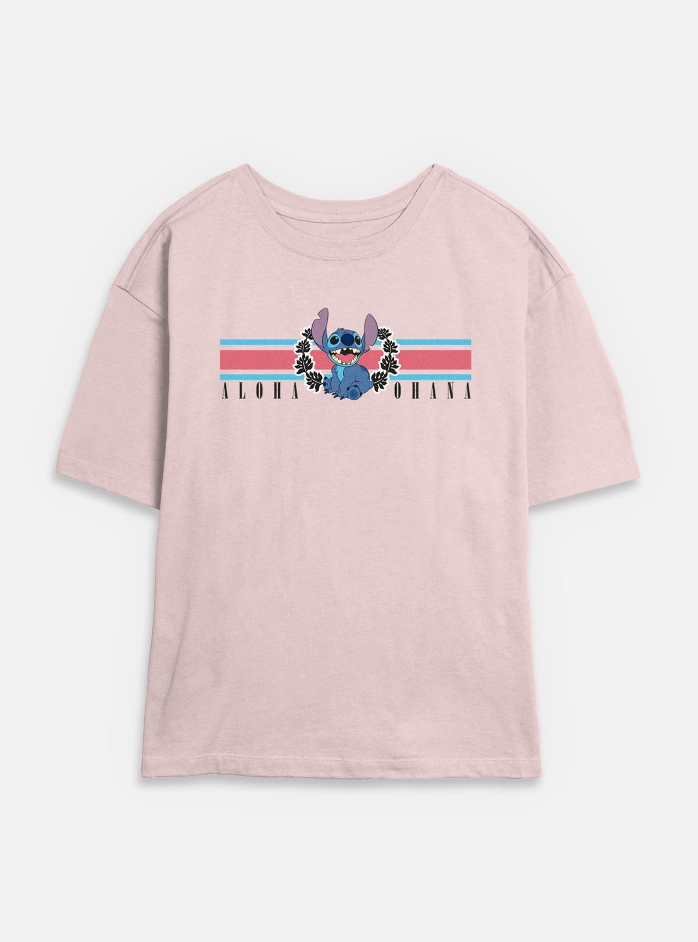 Disney Lilo & Stitch Collegiate Aloha Ohana Womens Skimmer T-Shirt, BLUSH, hi-res