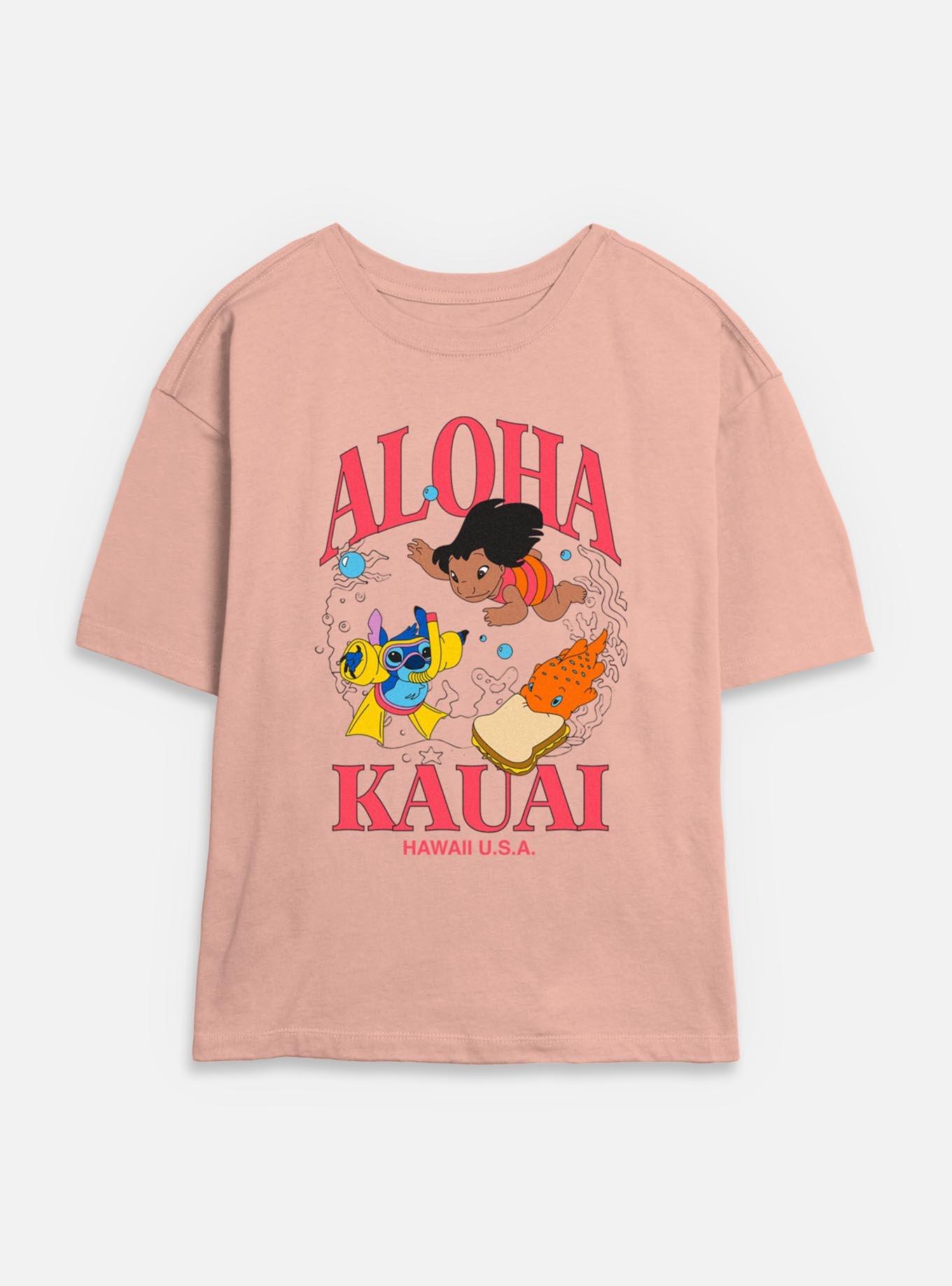 Disney Lilo & Stitch Aloha Kauai Womens Skimmer T-Shirt, PEACH, hi-res