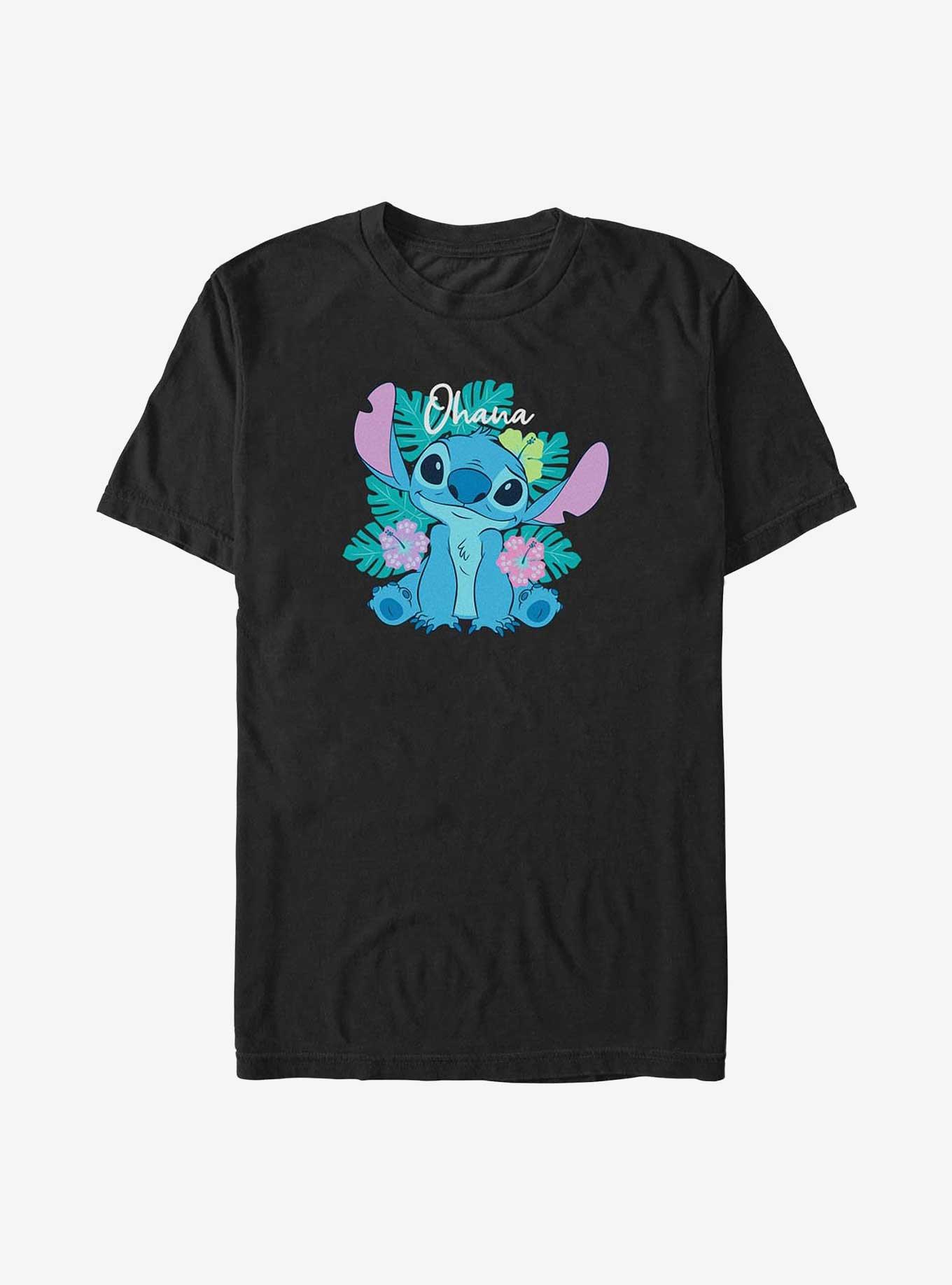 Disney Lilo & Stitch Ohana Flowers T-Shirt, BLACK, hi-res