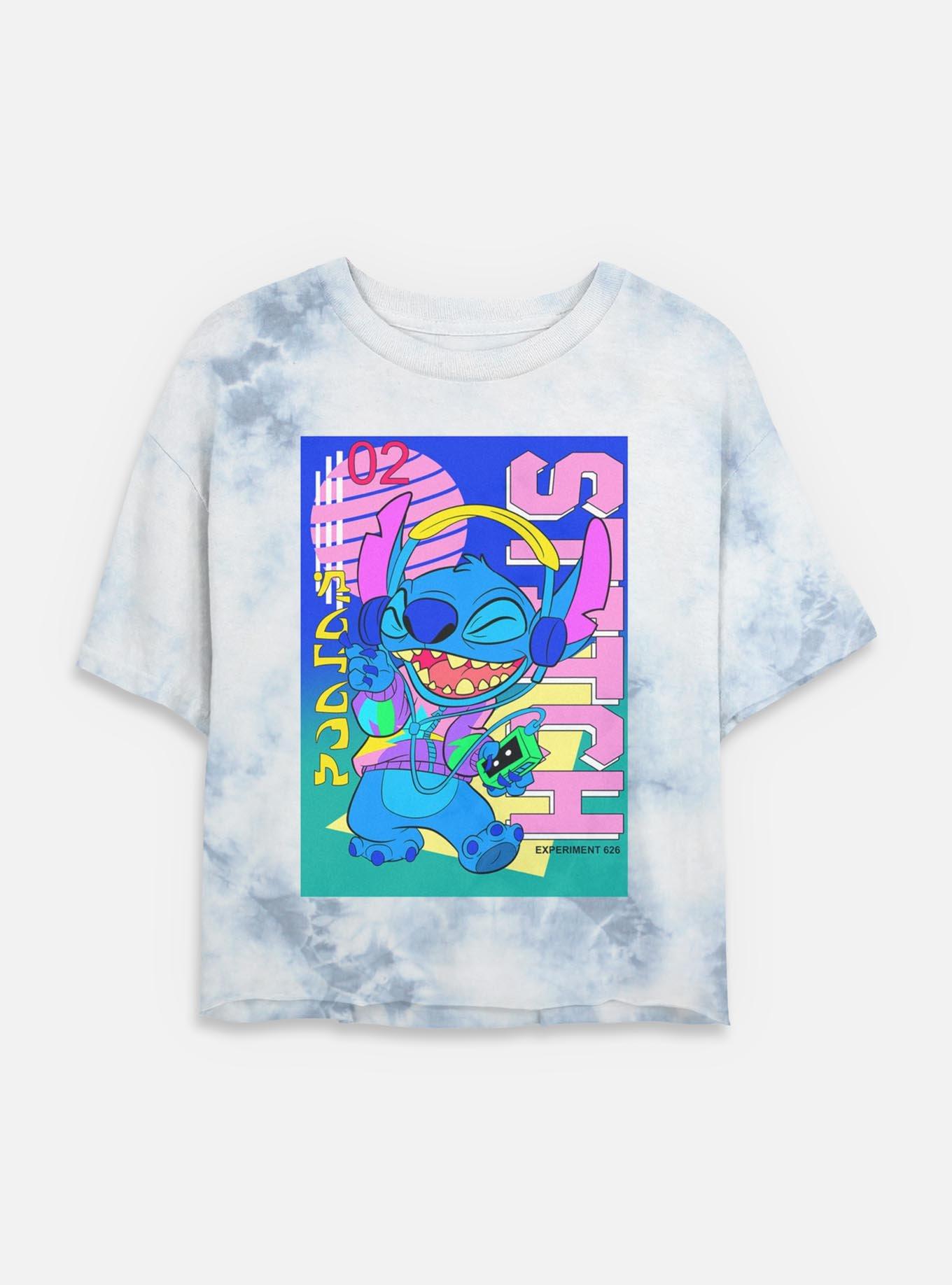 Disney Lilo & Stitch Retro Groovy Stitch Womens Tie-Dye Crop T-Shirt,New Products : American Fashion Style Bags On Sale