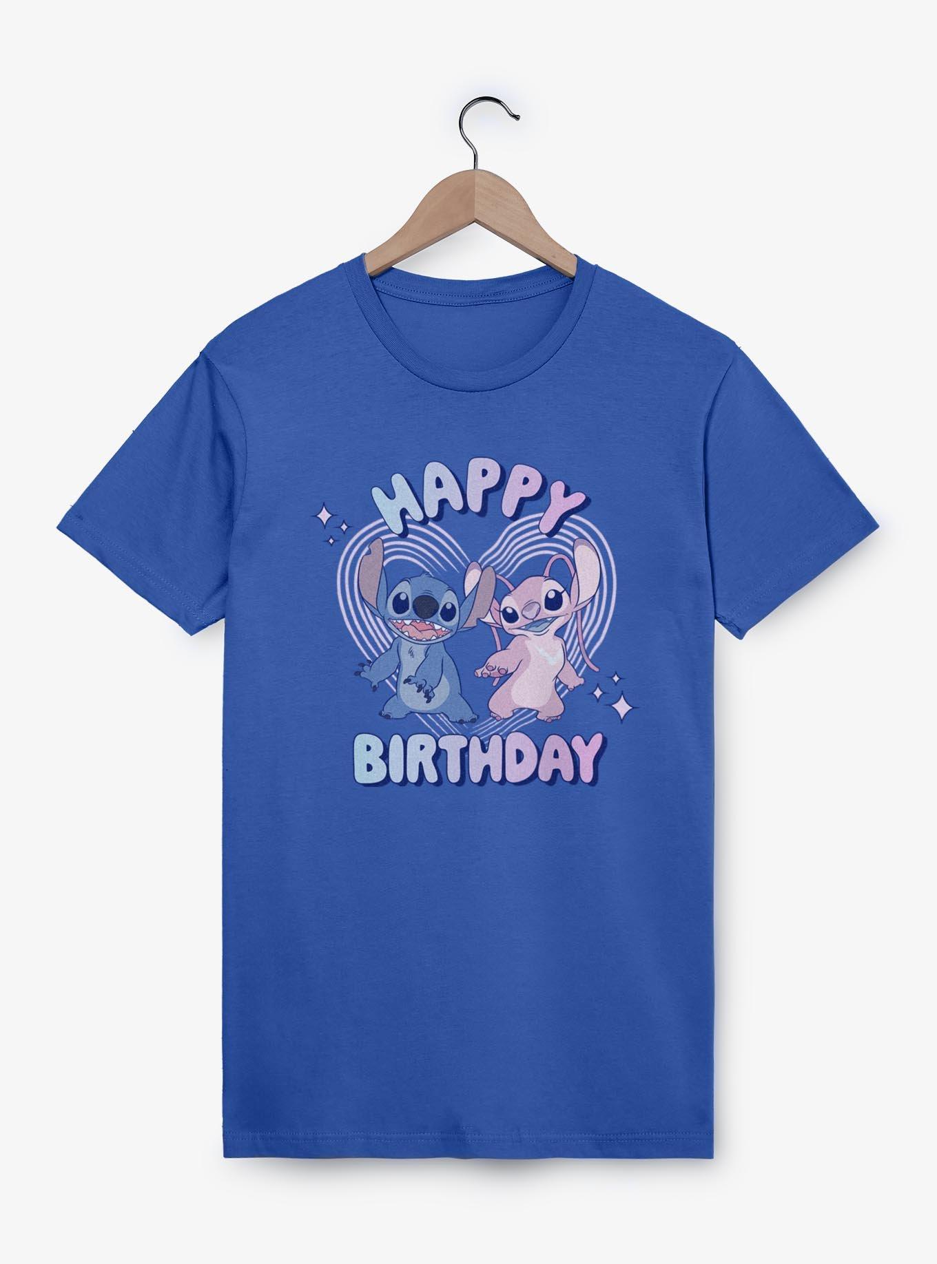 Disney Lilo & Stitch Angel And Stitch Happy Birthday T-Shirt,New Products : American Fashion Style Bags On Sale