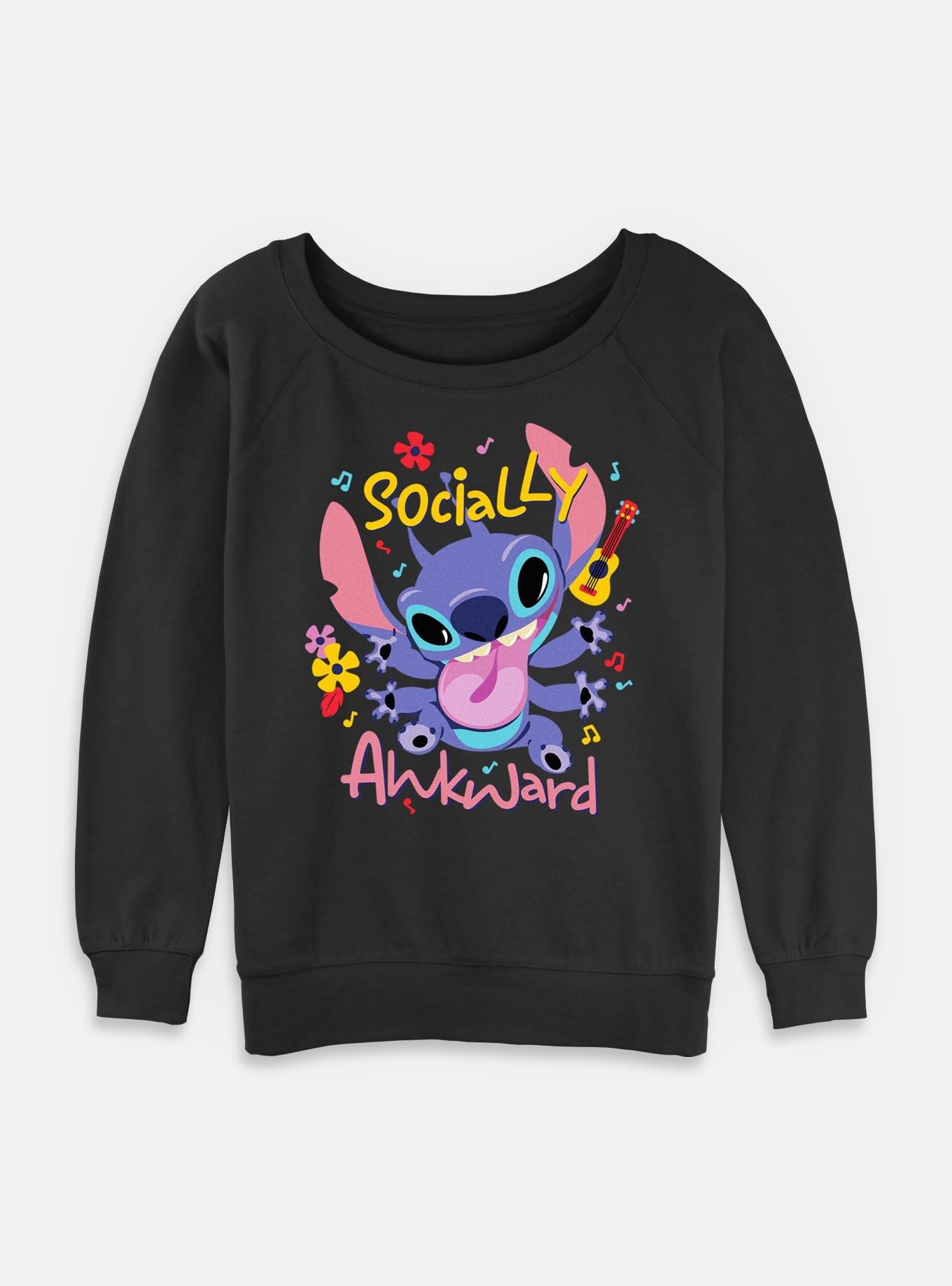 Disney Lilo & Stitch Socially Awkward Womens Slouchy Sweatshirt, BLACK, hi-res