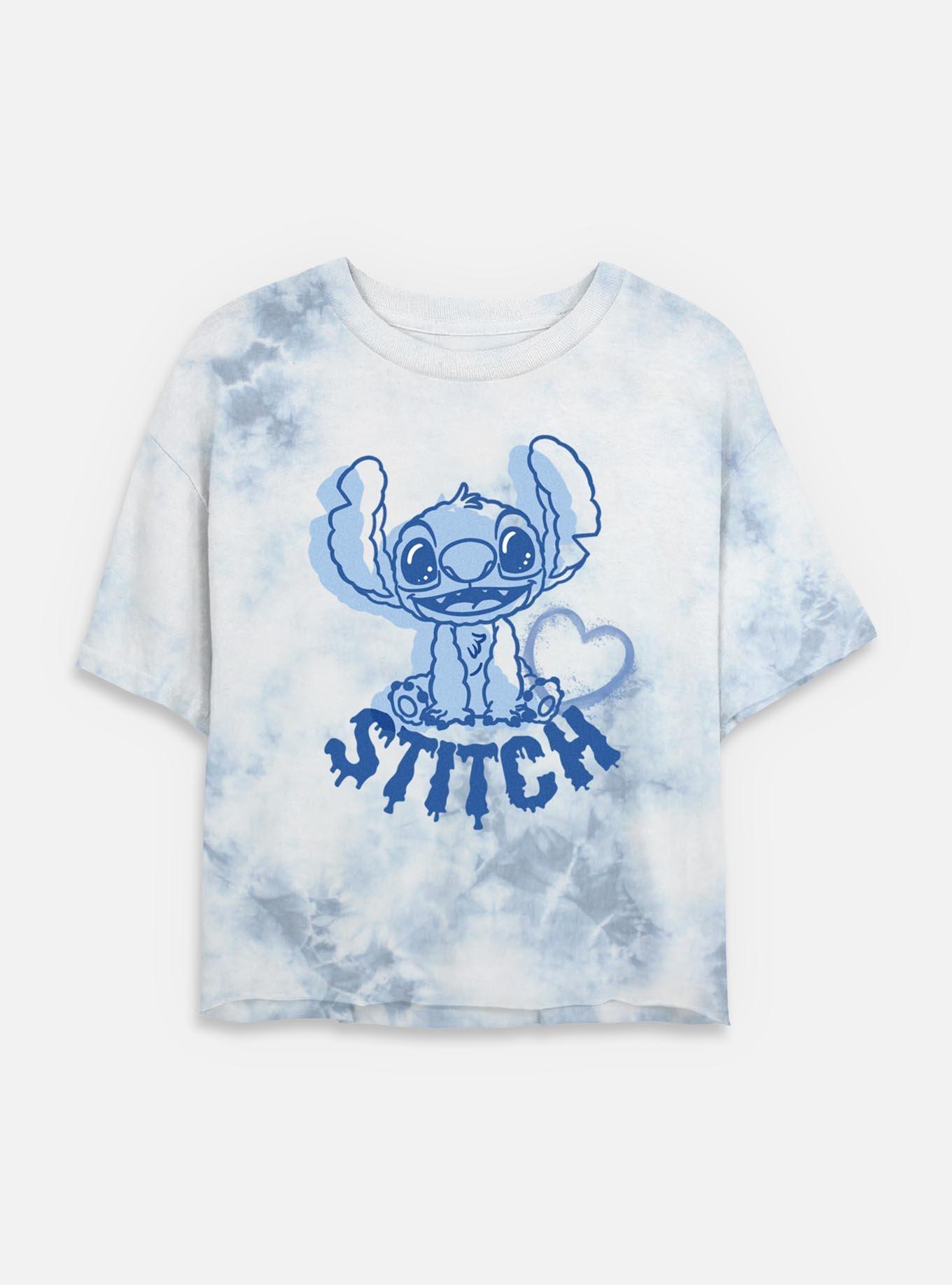 Disney Lilo & Stitch Heart Womens Tie-Dye Crop T-Shirt, WHITEBLUE, hi-res