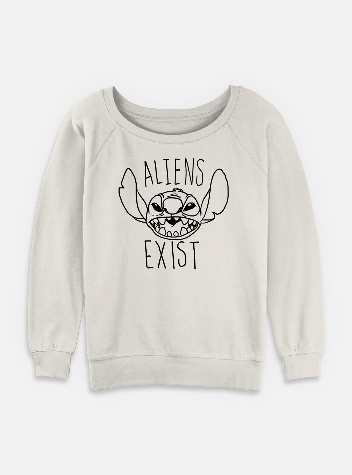 Disney Lilo & Stitch Aliens Exist Womens Slouchy Sweatshirt, EGRET, hi-res