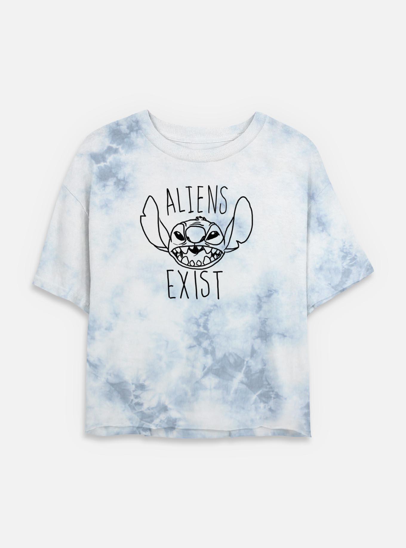 Disney Lilo & Stitch Aliens Exist Womens Tie-Dye Crop T-Shirt, , hi-res