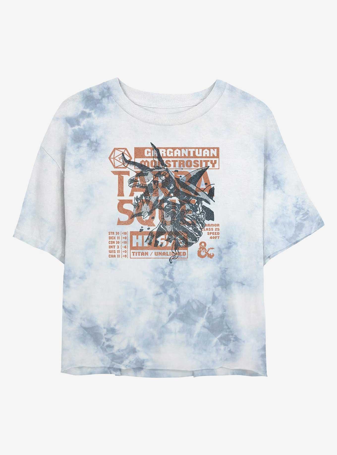 Dungeons & Dragons Terrasque Monster Stats Girls Tie-Dye Crop T-Shirt, WHITEBLUE, hi-res