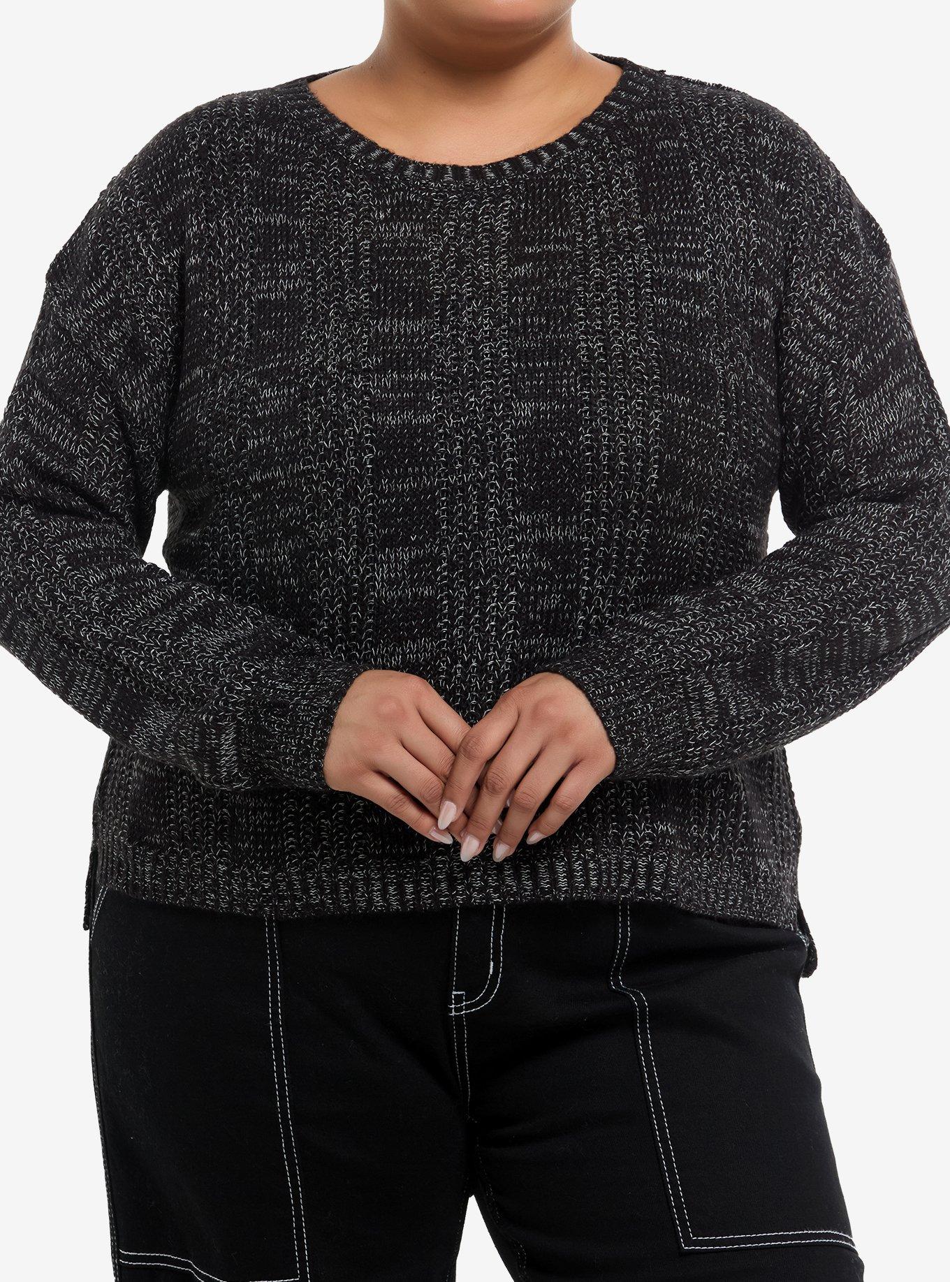 Dark Grey Back Slash Girls Knit Sweater Plus Size, , hi-res
