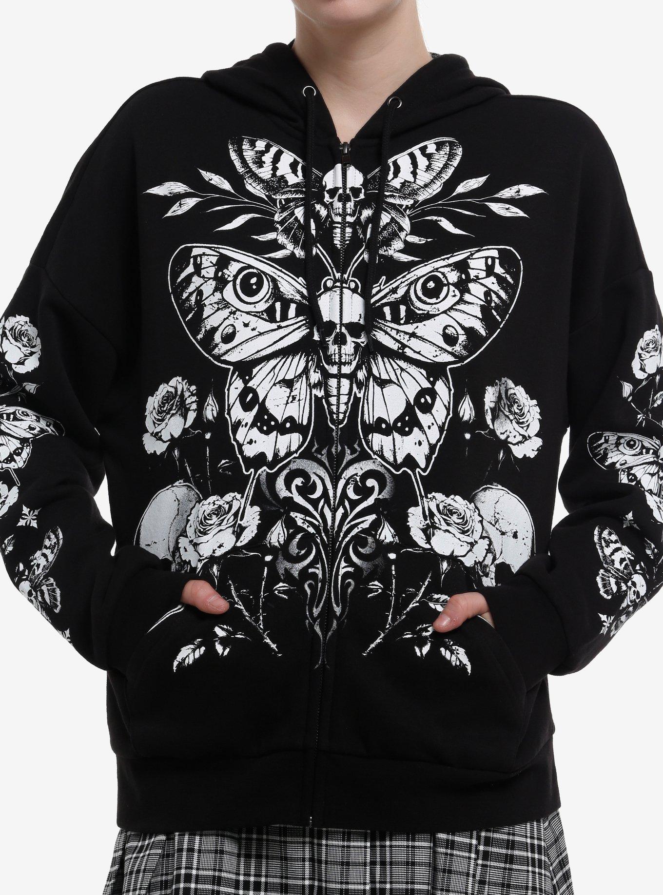 Cosmic Aura Death's-Head Moth & Roses Girls Hoodie, , hi-res