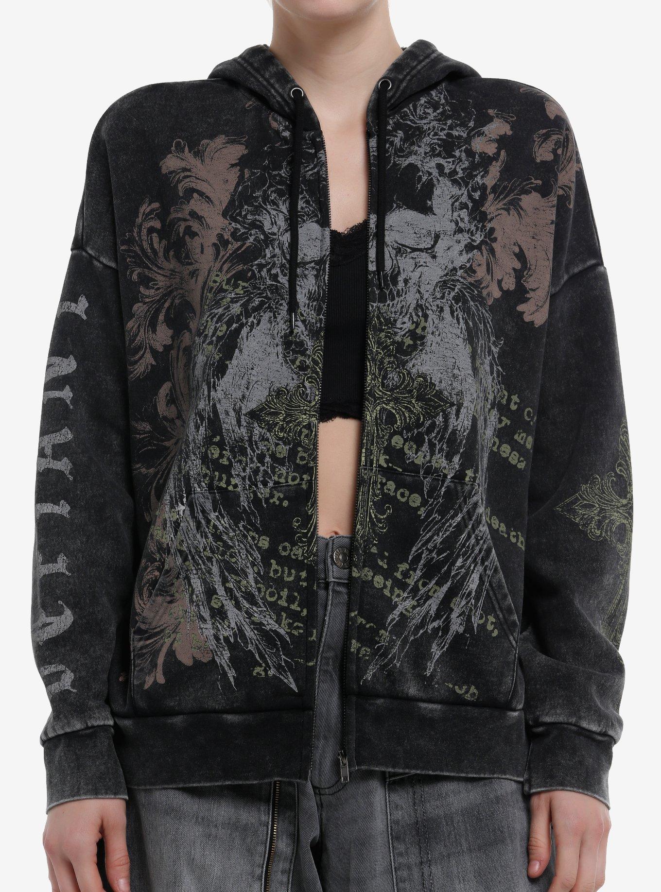 Defiant Wings & Filigree Washed Girls Hoodie | Hot Topic