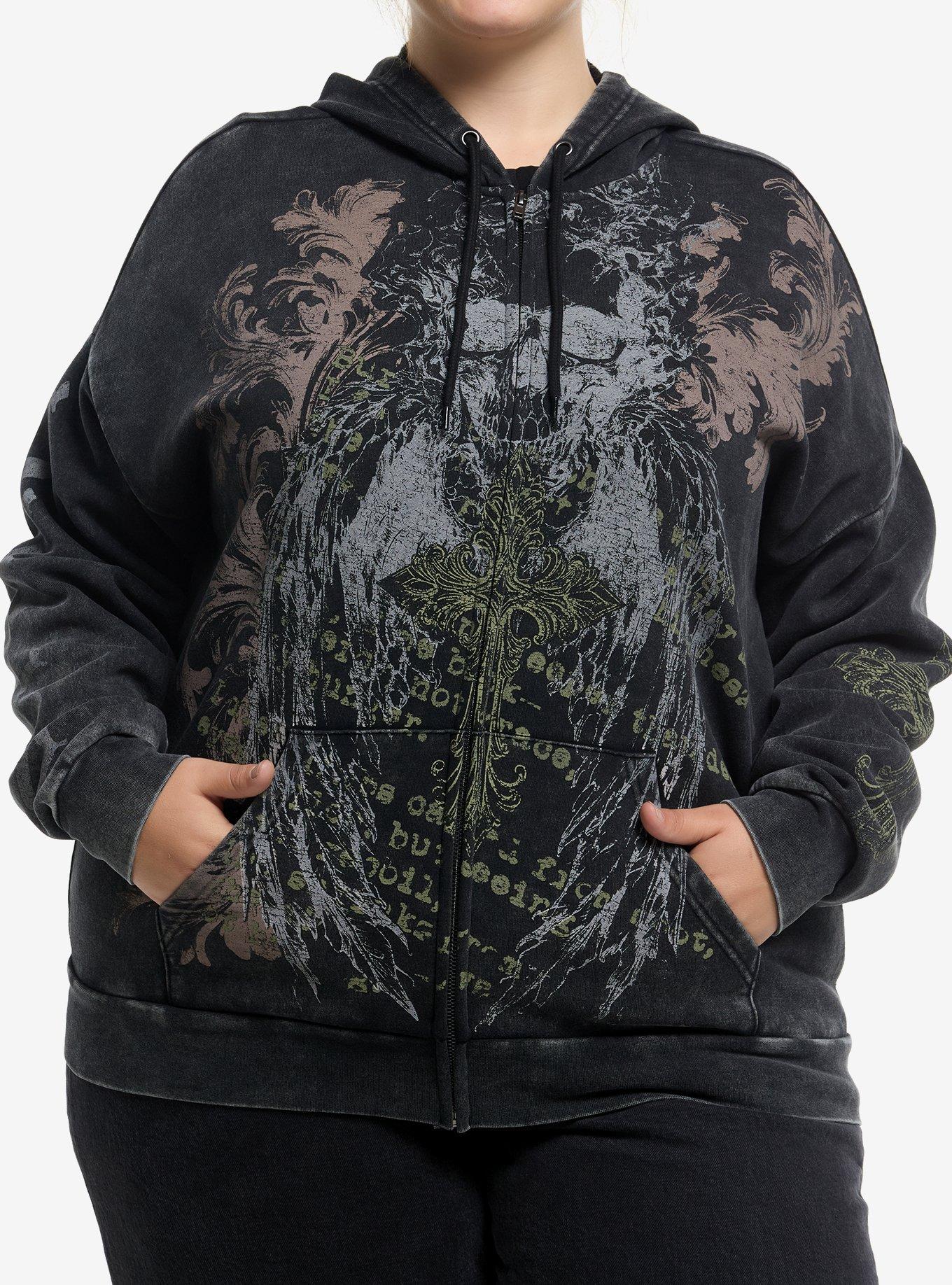 Defiant Wings & Filigree Washed Girls Hoodie Plus Size, , hi-res