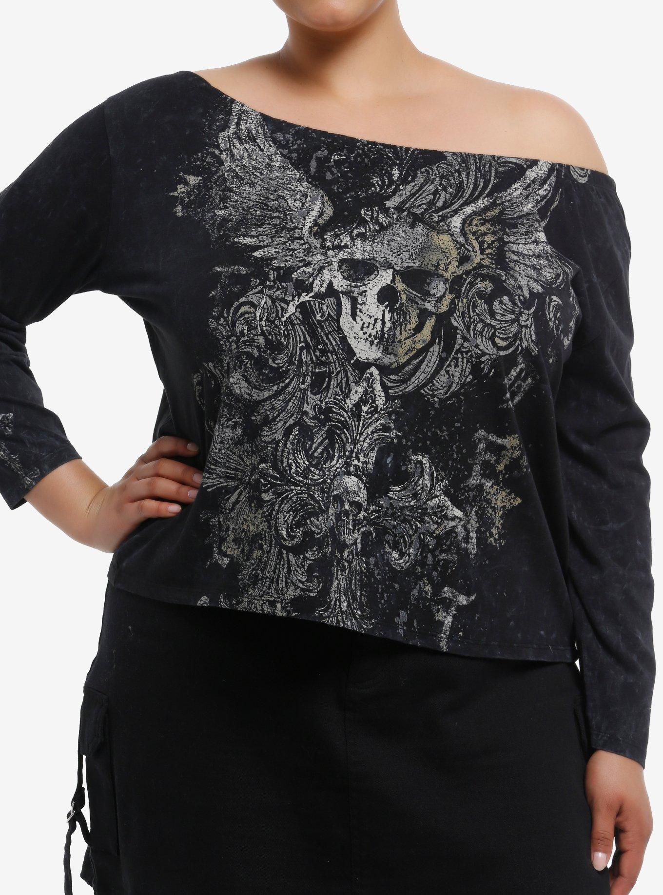 Gothic Skull Cross Off-Shoulder Girls Long-Sleeve T-Shirt Plus Size, , hi-res