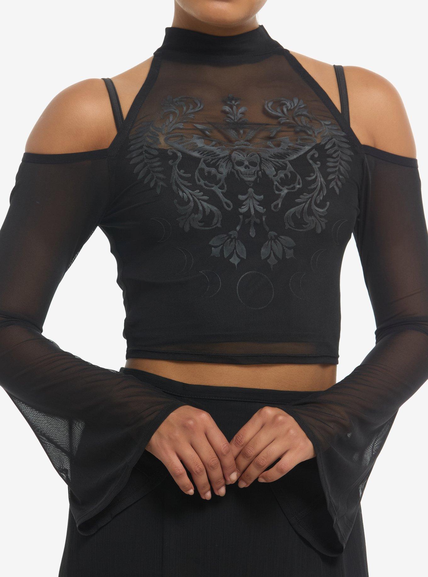 Cosmic Aura Death Moth Girls Cold Shoulder Long-Sleeve Top, , hi-res