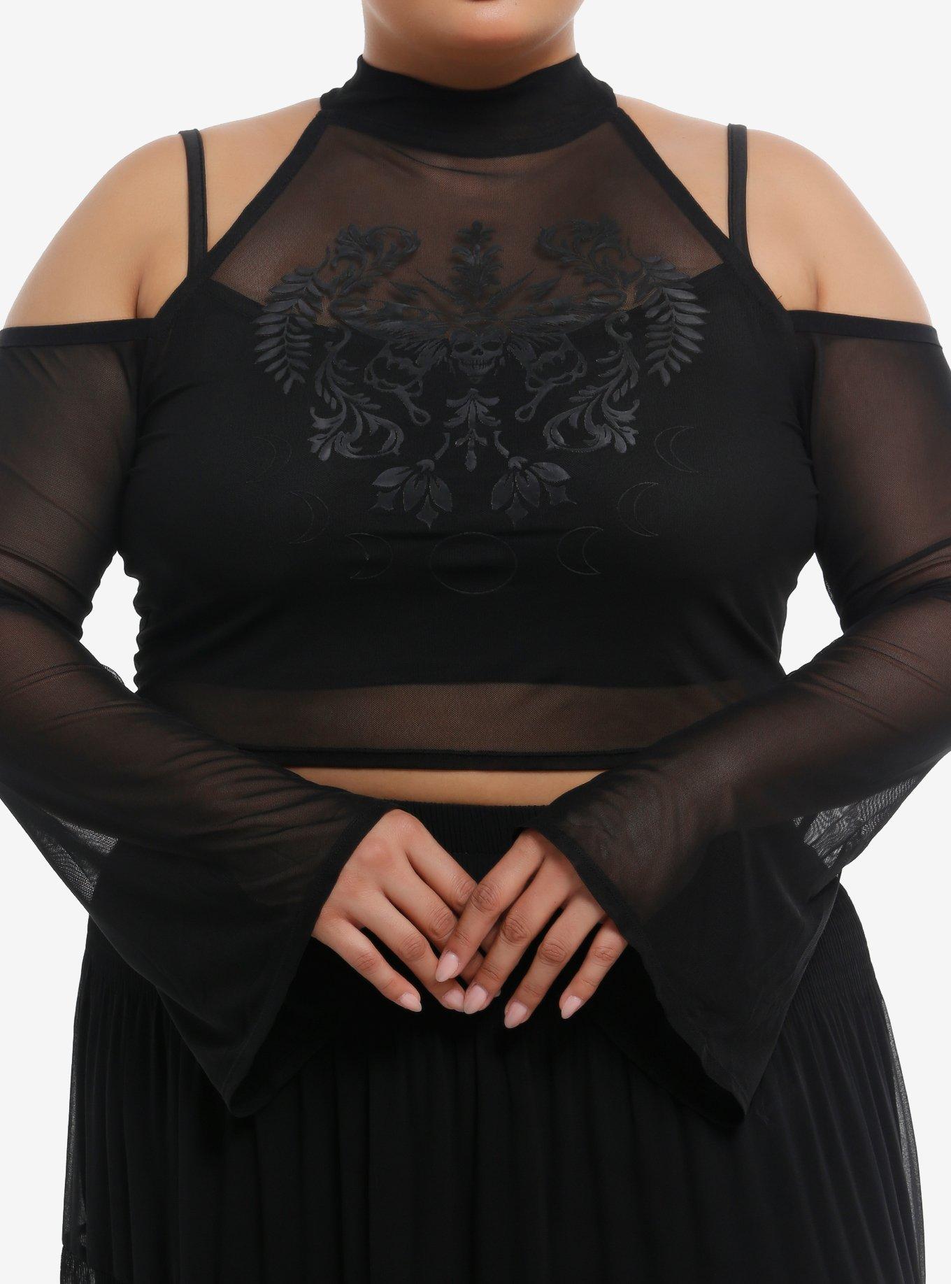 Cosmic Aura Death Moth Girls Cold Shoulder Long-Sleeve Top Plus Size, , hi-res