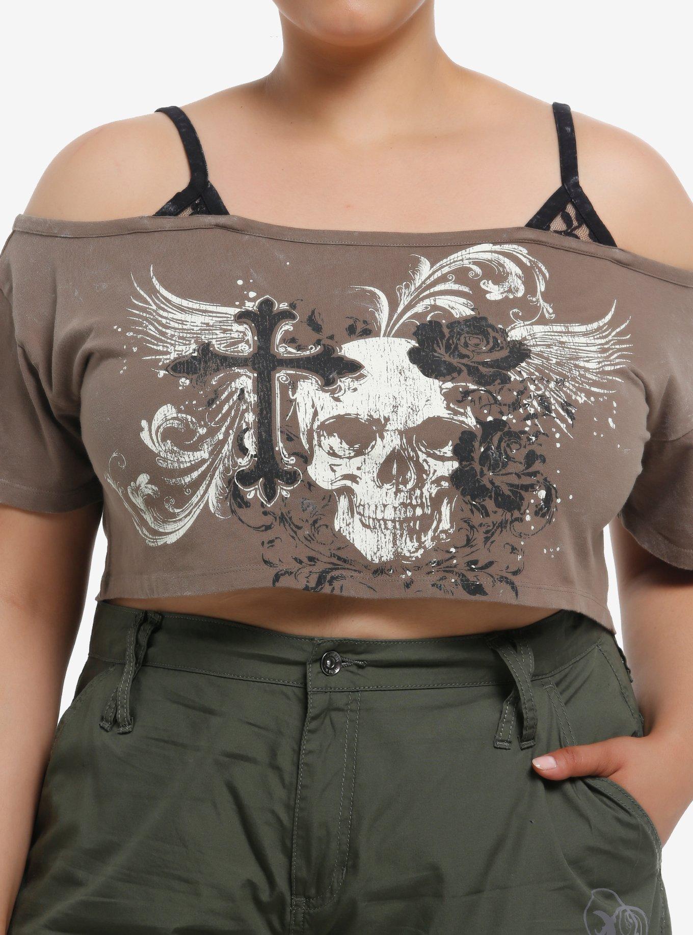 Gothic Skull Cross Girls Cold-Shoulder Crop Top Plus Size | Hot Topic