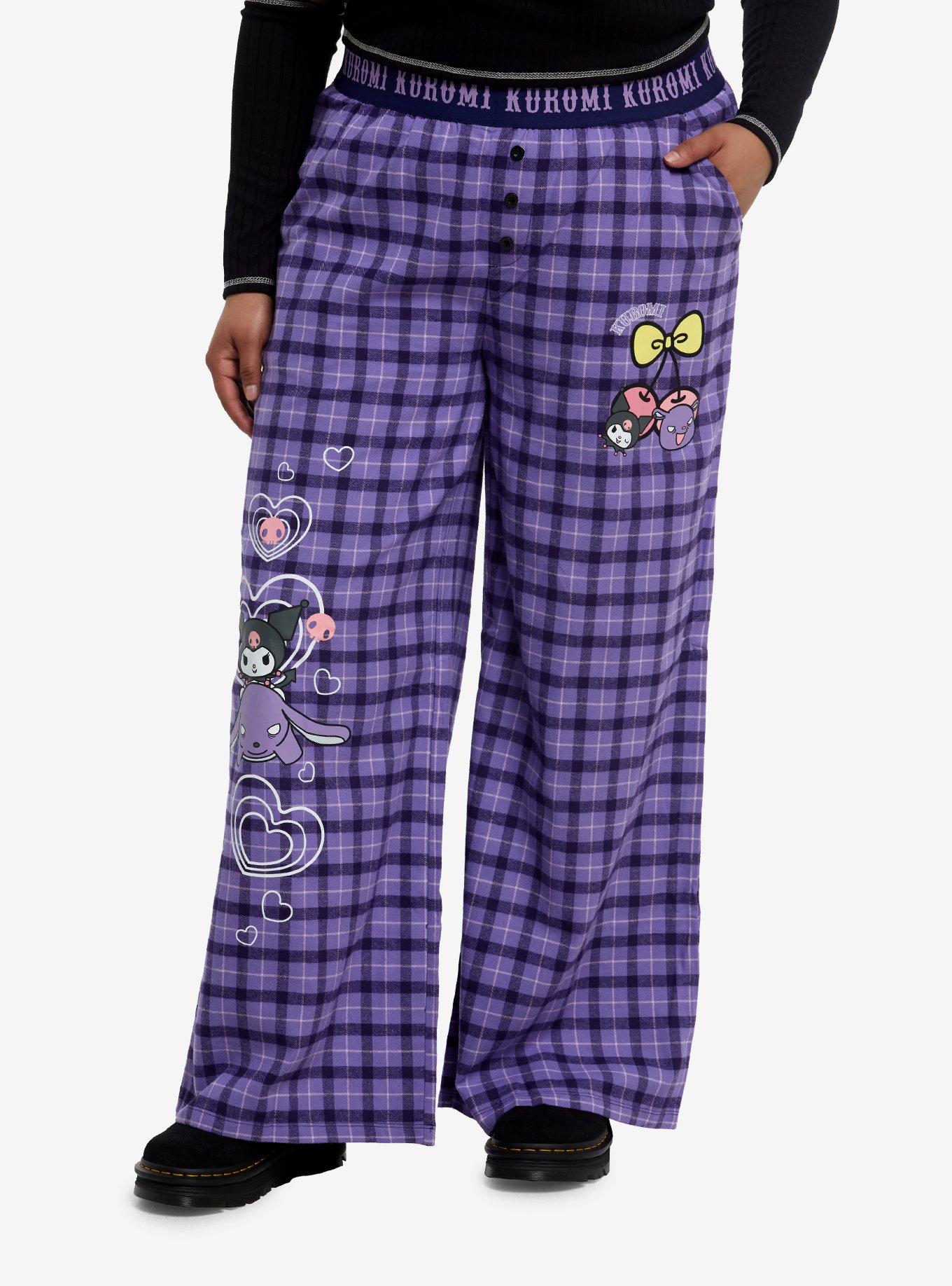 Kuromi Purple Plaid Pajama Pants Plus Size, , hi-res